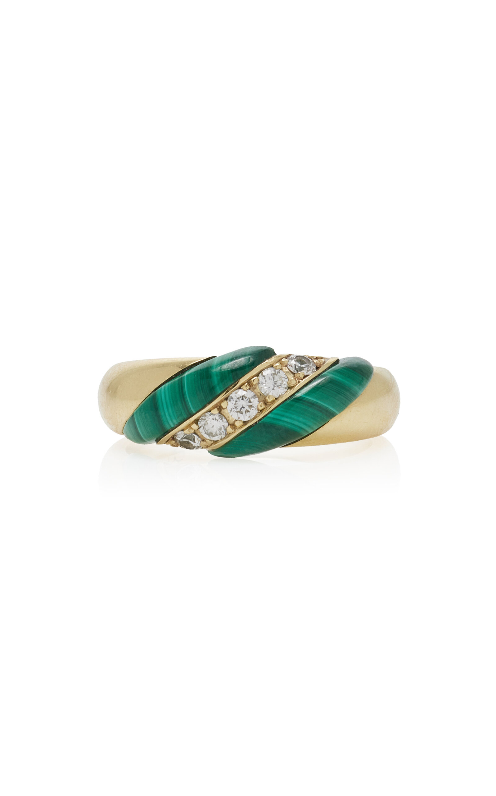 18K Yellow Gold; Diamond And Emerald Ring