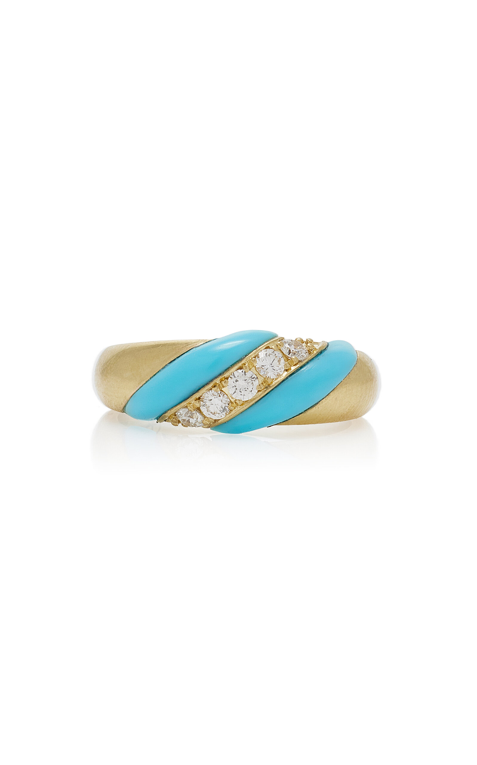 18K Yellow Gold; Diamond And Turquoise Ring