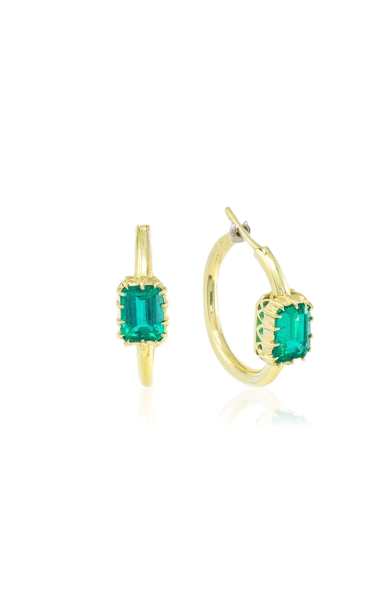 Jenna Blake 18k Yellow Gold Emerald Hoop Earrings In Burgundy