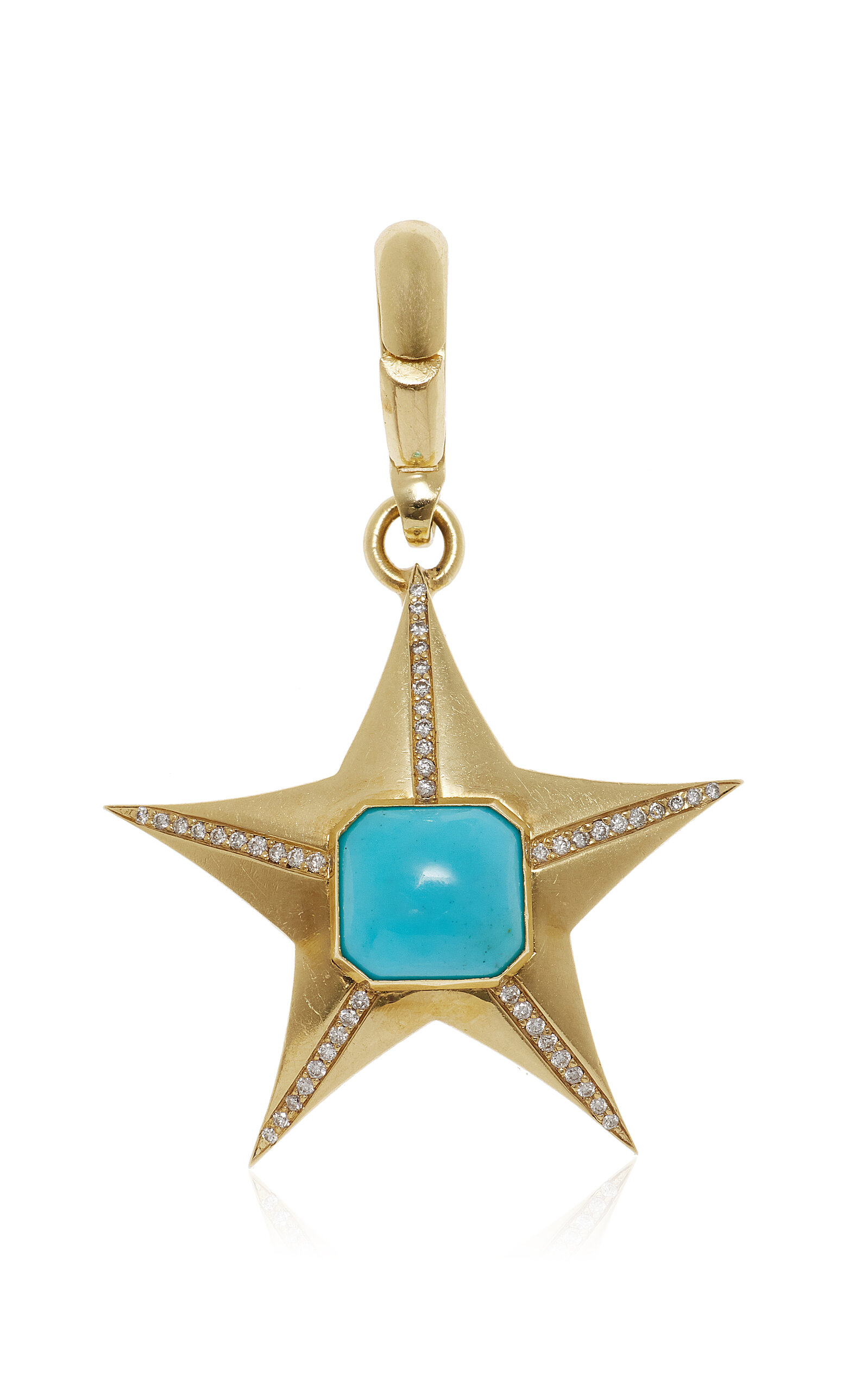 Star 18K Yellow Gold Diamond Turquoise Charm