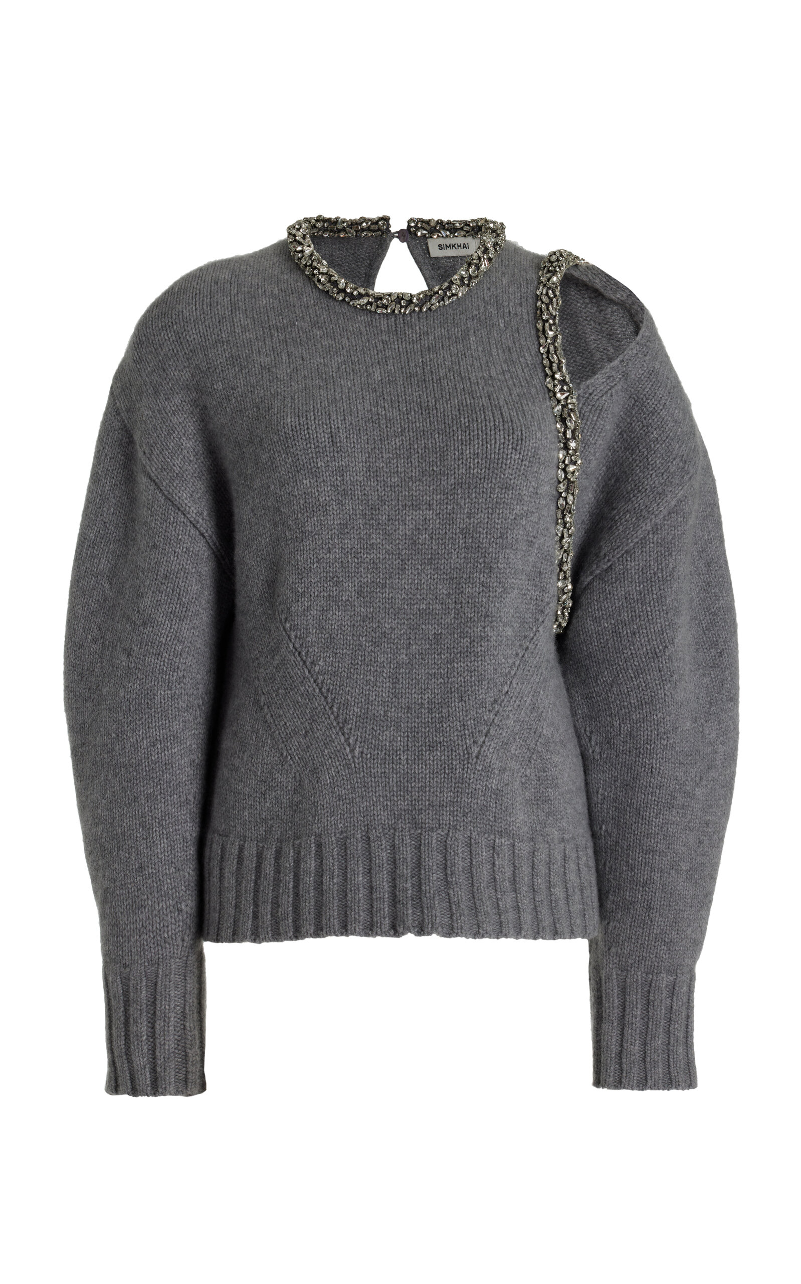 Simkhai Monrow Embellished Wool-cashmere Sweater In Grey