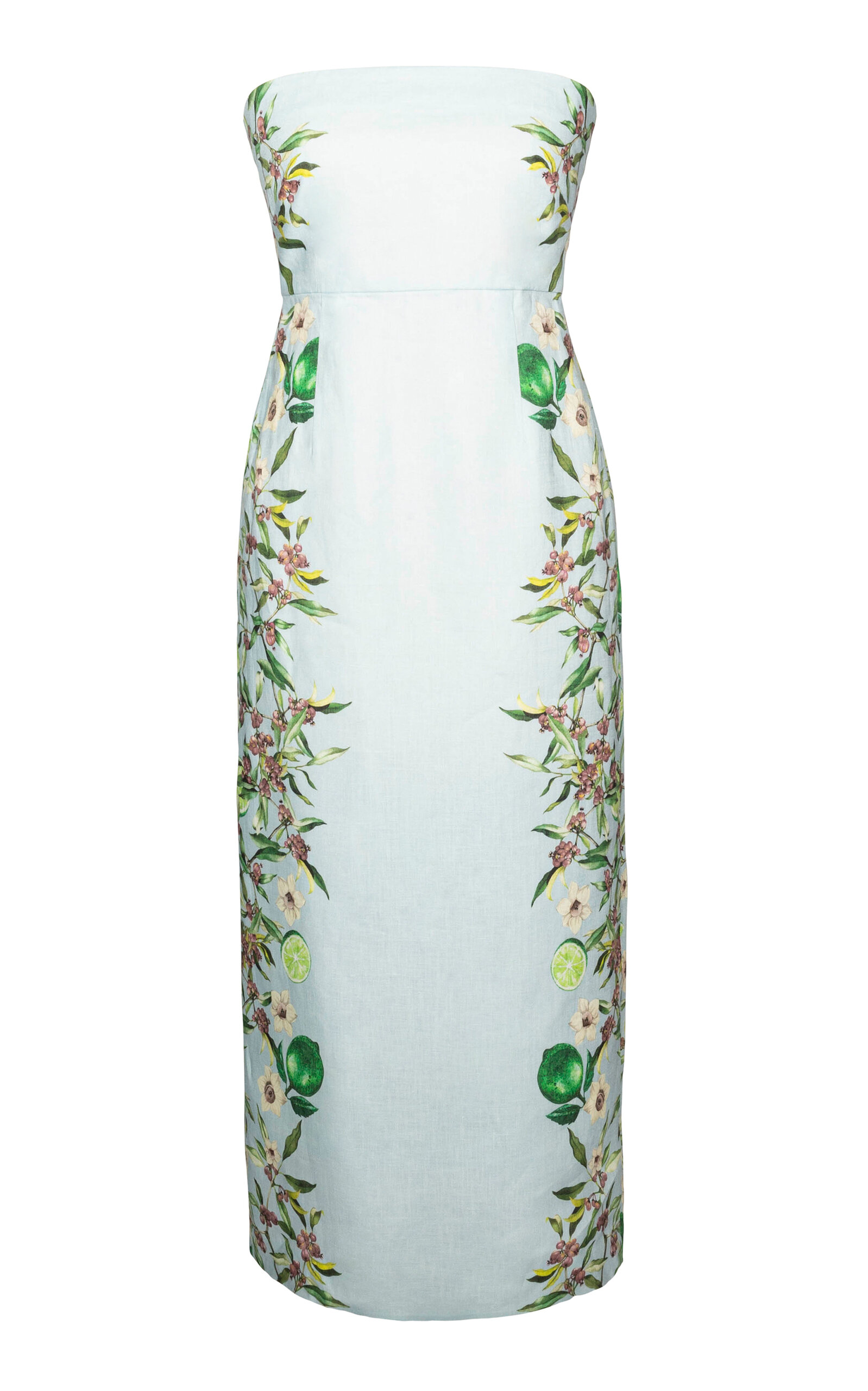 Liza Strapless Printed Linen Midi Dress