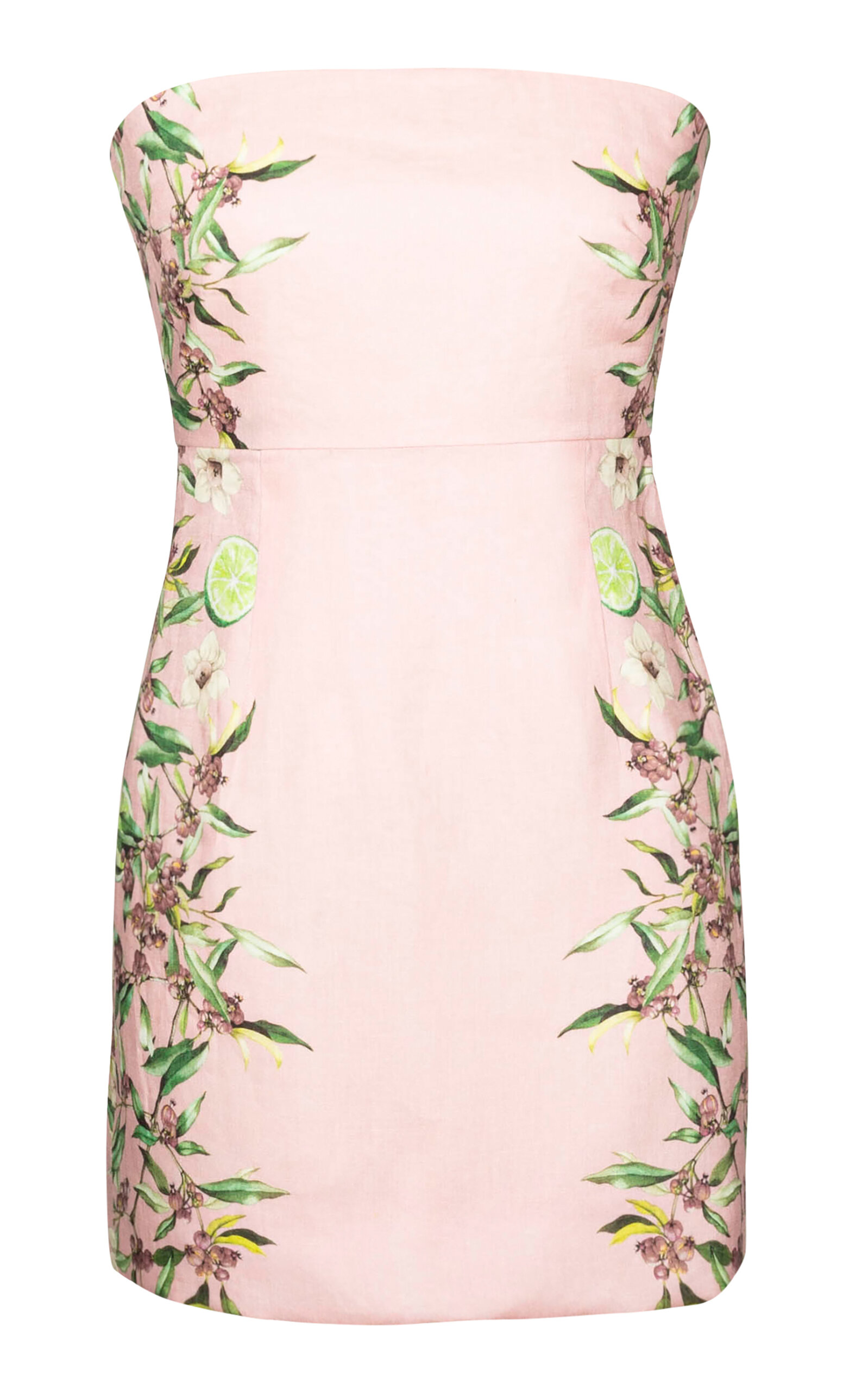 Shop Laura Garcia Oscar Strapless Printed Linen Mini Dress In Pink