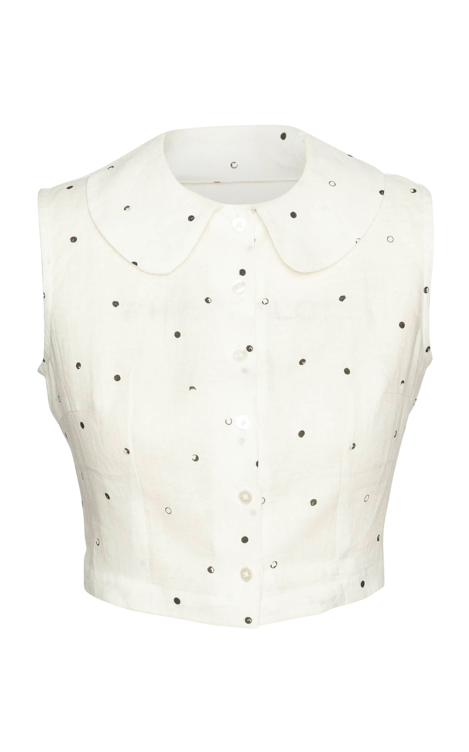 Celine Collared Linen Crop Top