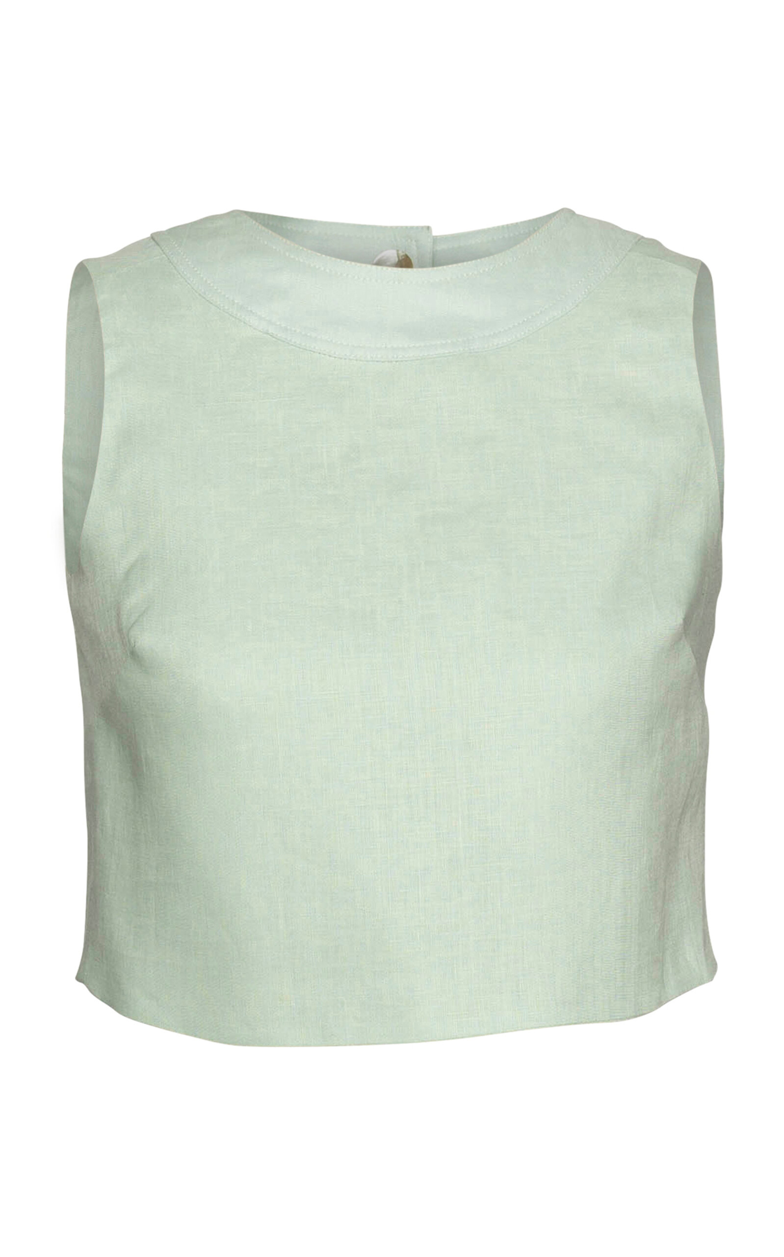 Shop Laura Garcia Nicolas Sleeveless Linen Crop Top In Light Blue