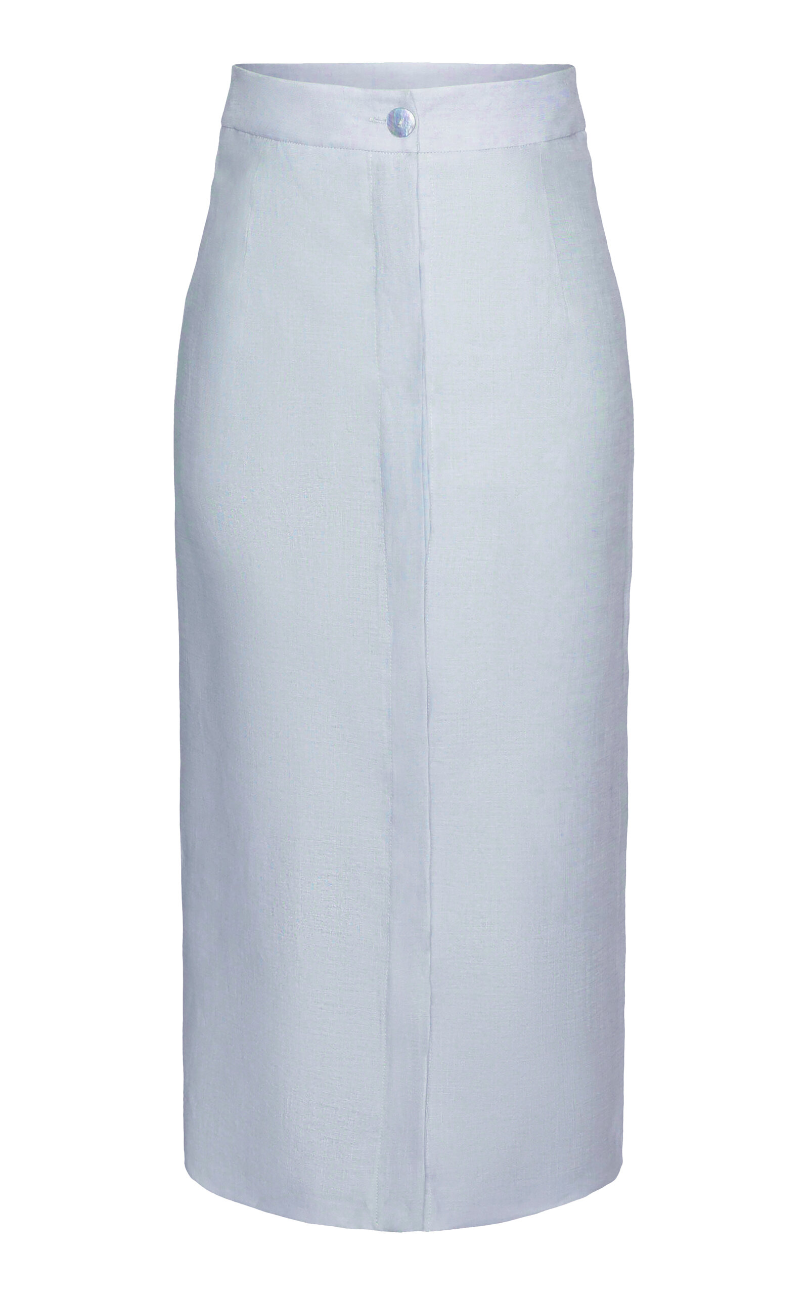 Shop Laura Garcia Charlie Button-detailed Linen Midi Skirt In Blue