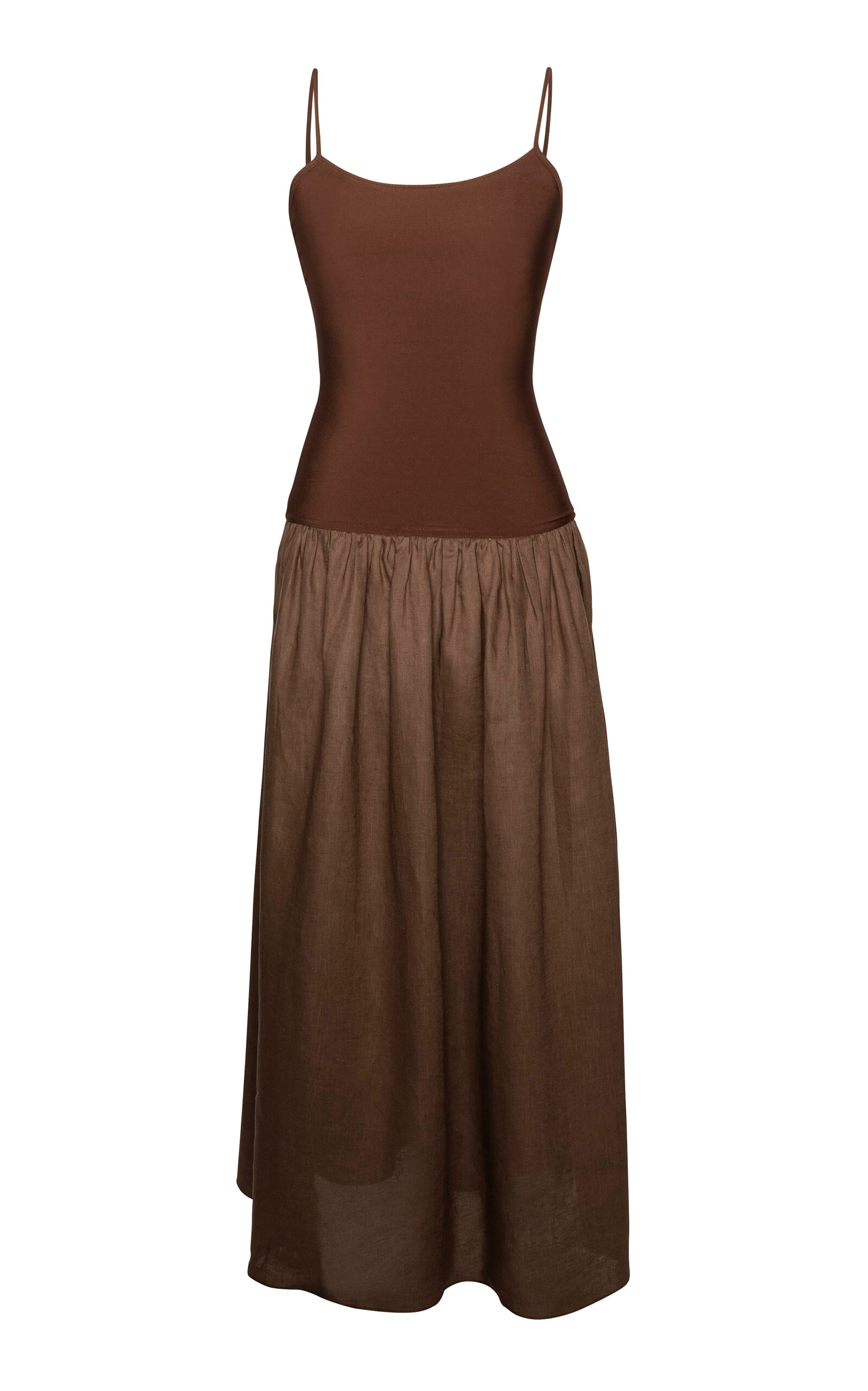 Lauren Drop-Waist Jersey-Linen Maxi Dress