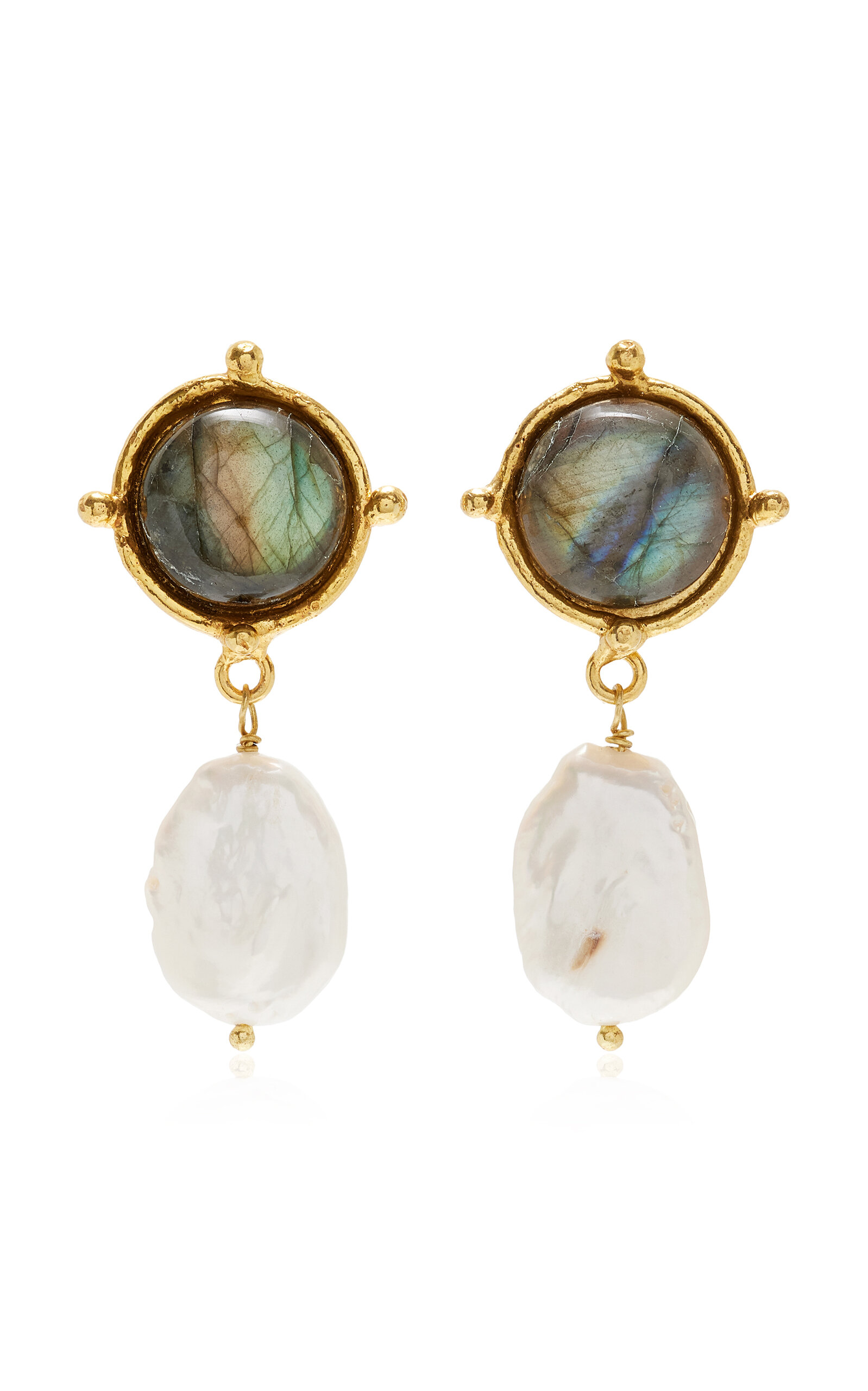 Shop Sylvia Toledano Diane 22k Gold-plated Labradorite And Pearl Earrings In Grey