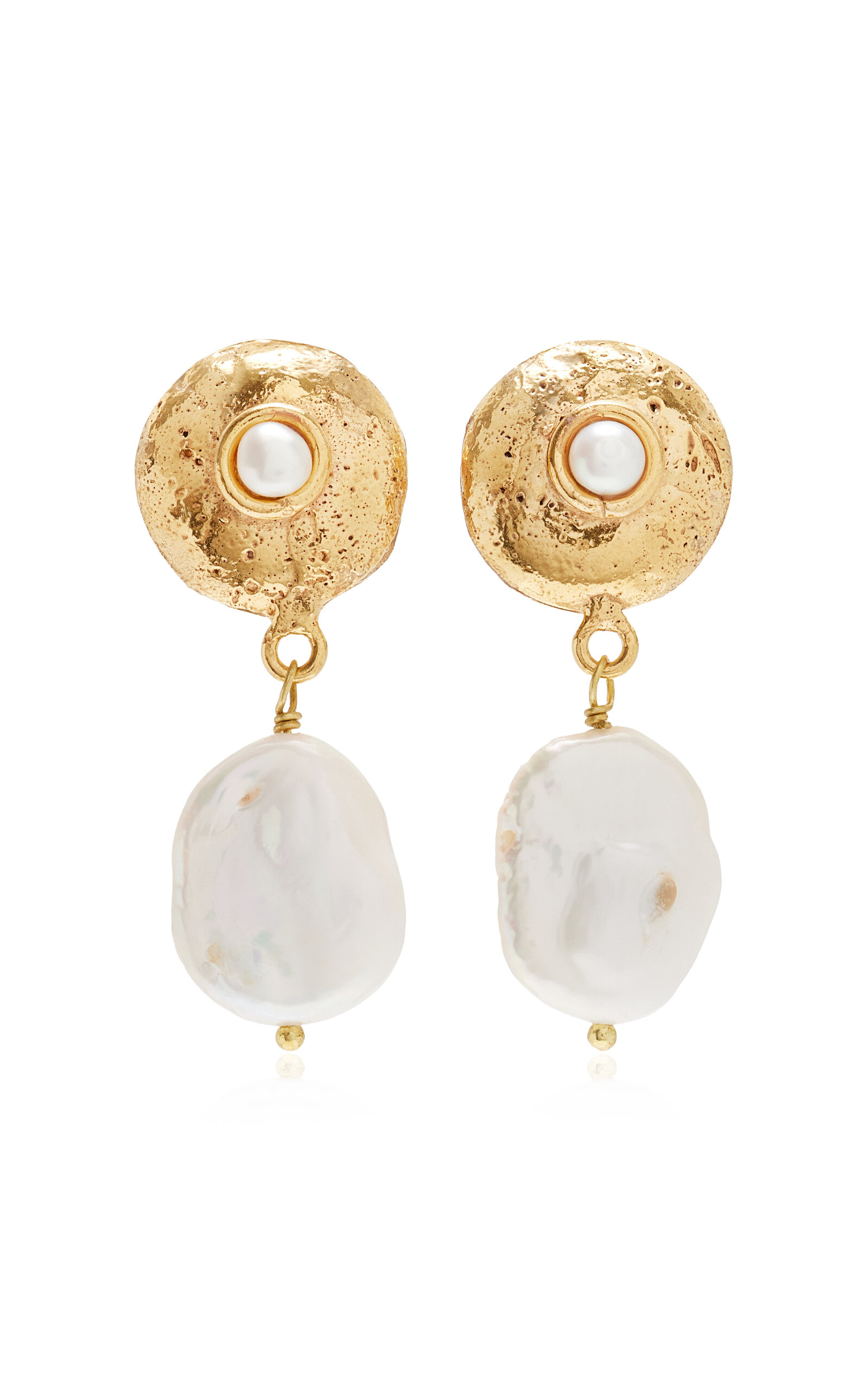 Shop Sylvia Toledano Venus Diane 22k Gold-plated Pearl Earrings In White