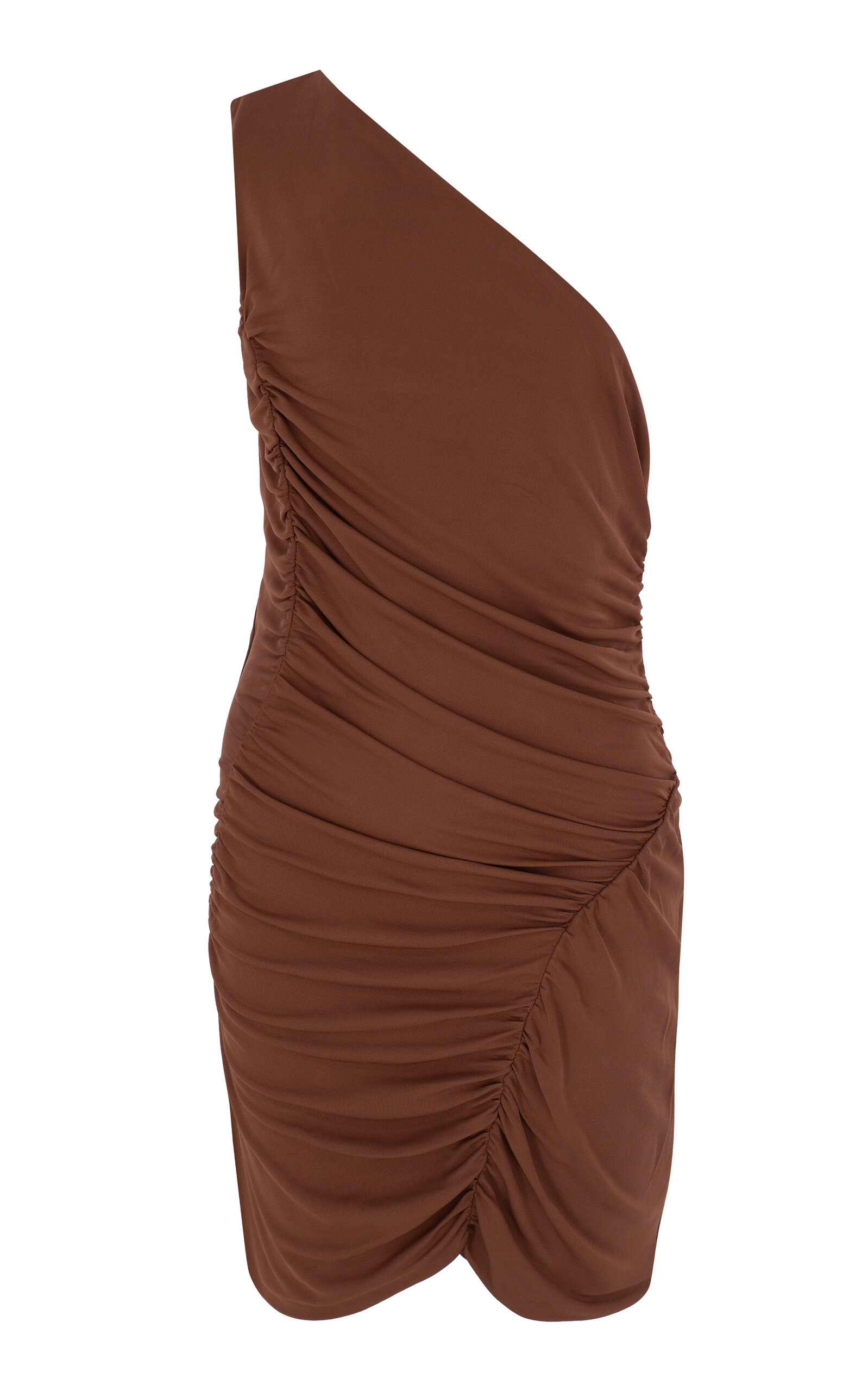 Shop Zeynep Arcay One-shoulder Jersey Mini Dress In Brown