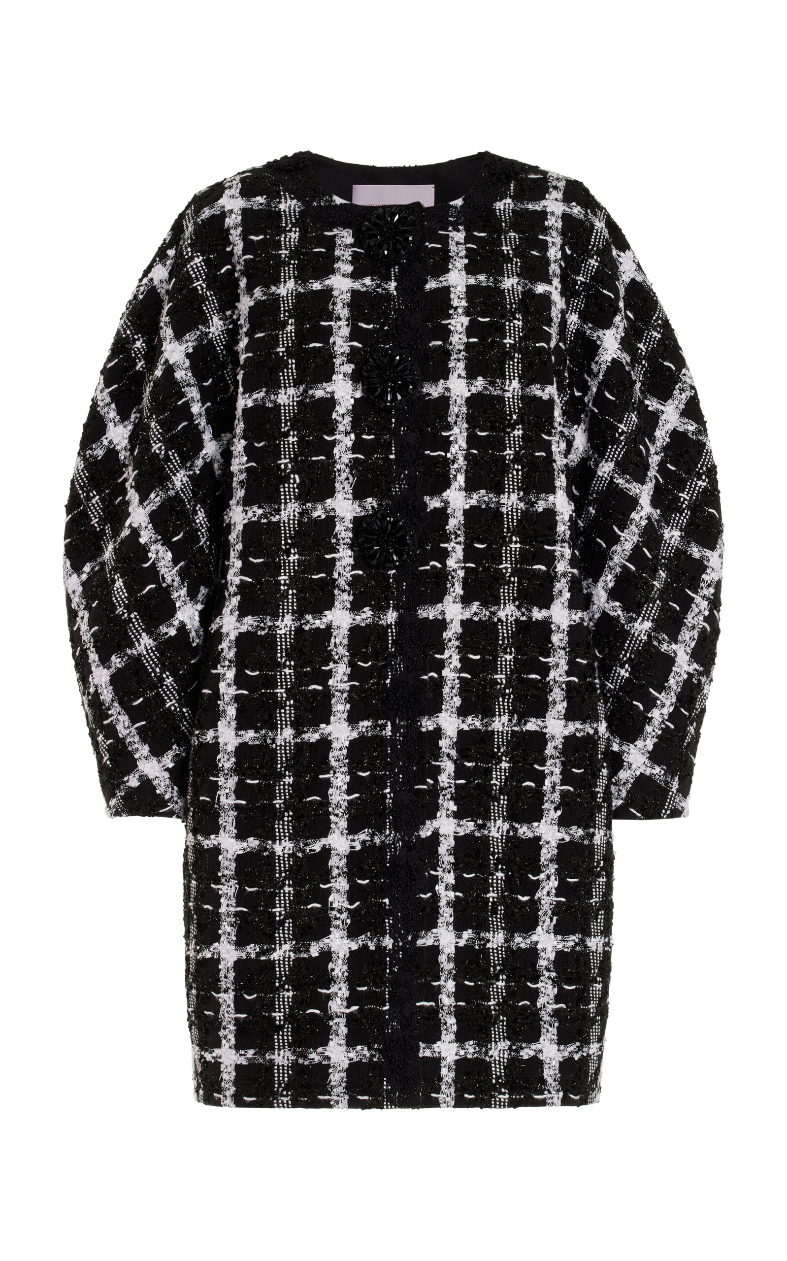 Collarless Tweed Cocoon Coat