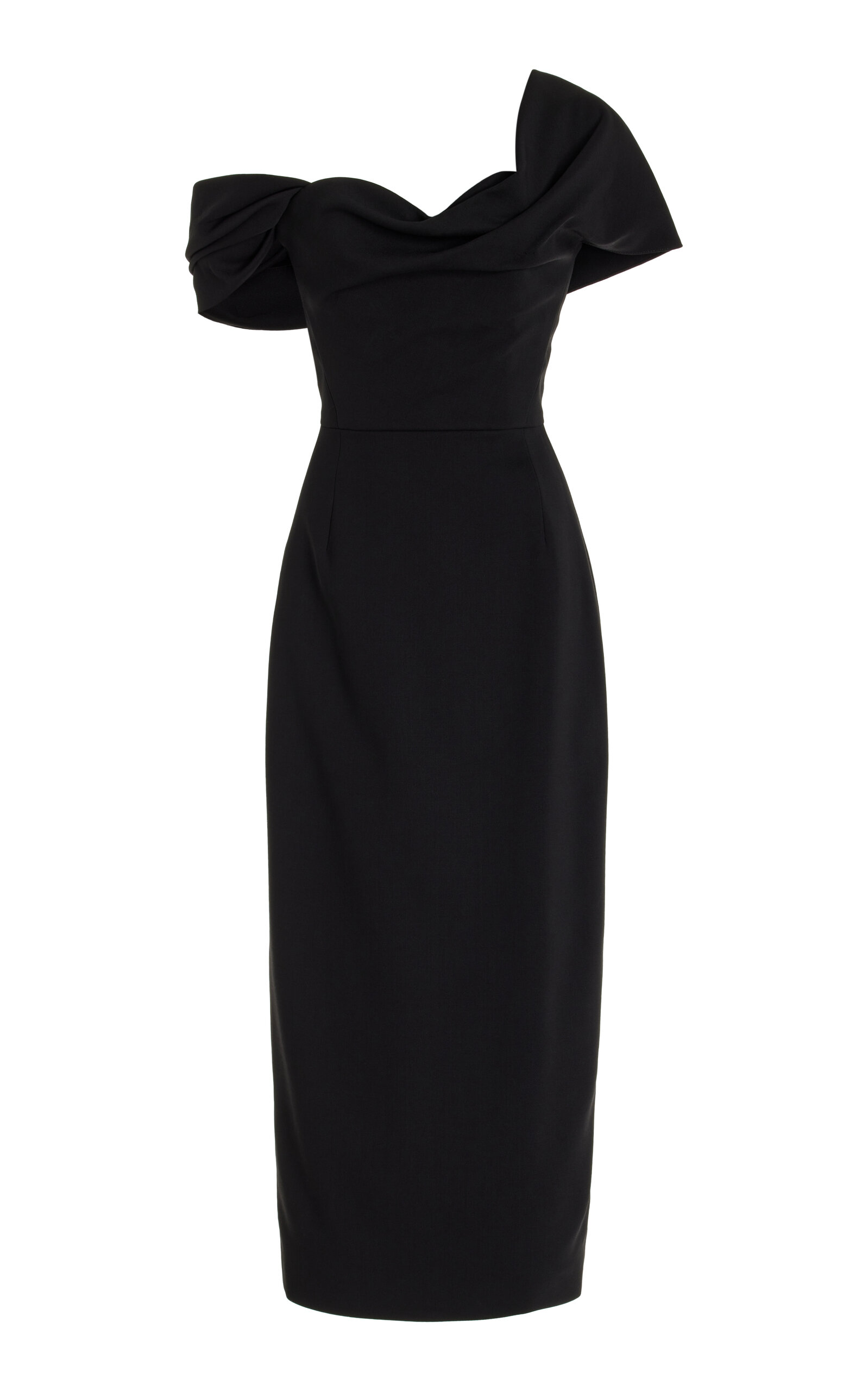 Shop Carolina Herrera Draped Stretch-wool Midi Dress In Black