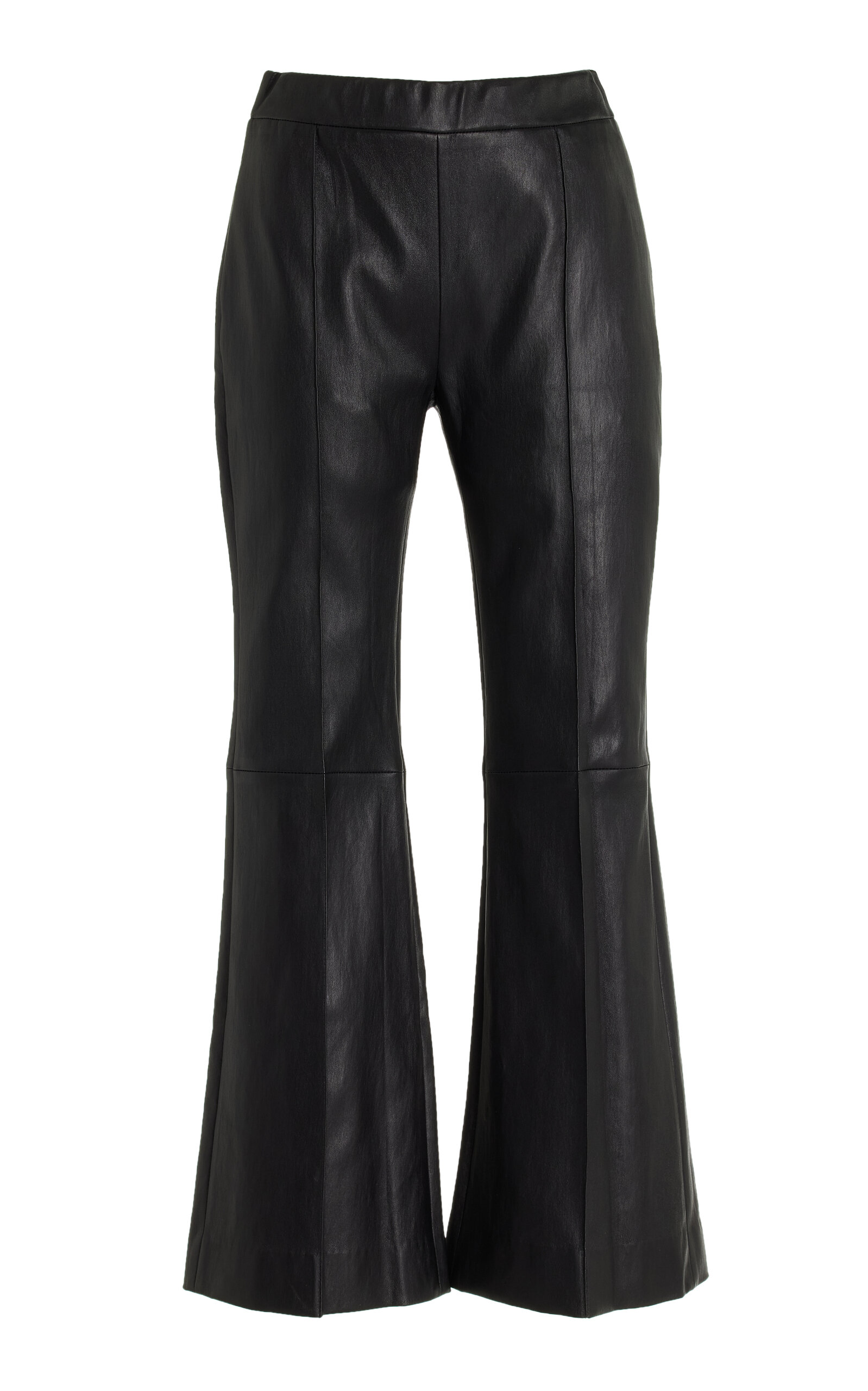 Shop Rosetta Getty Cropped Leather Flared Pants In Black