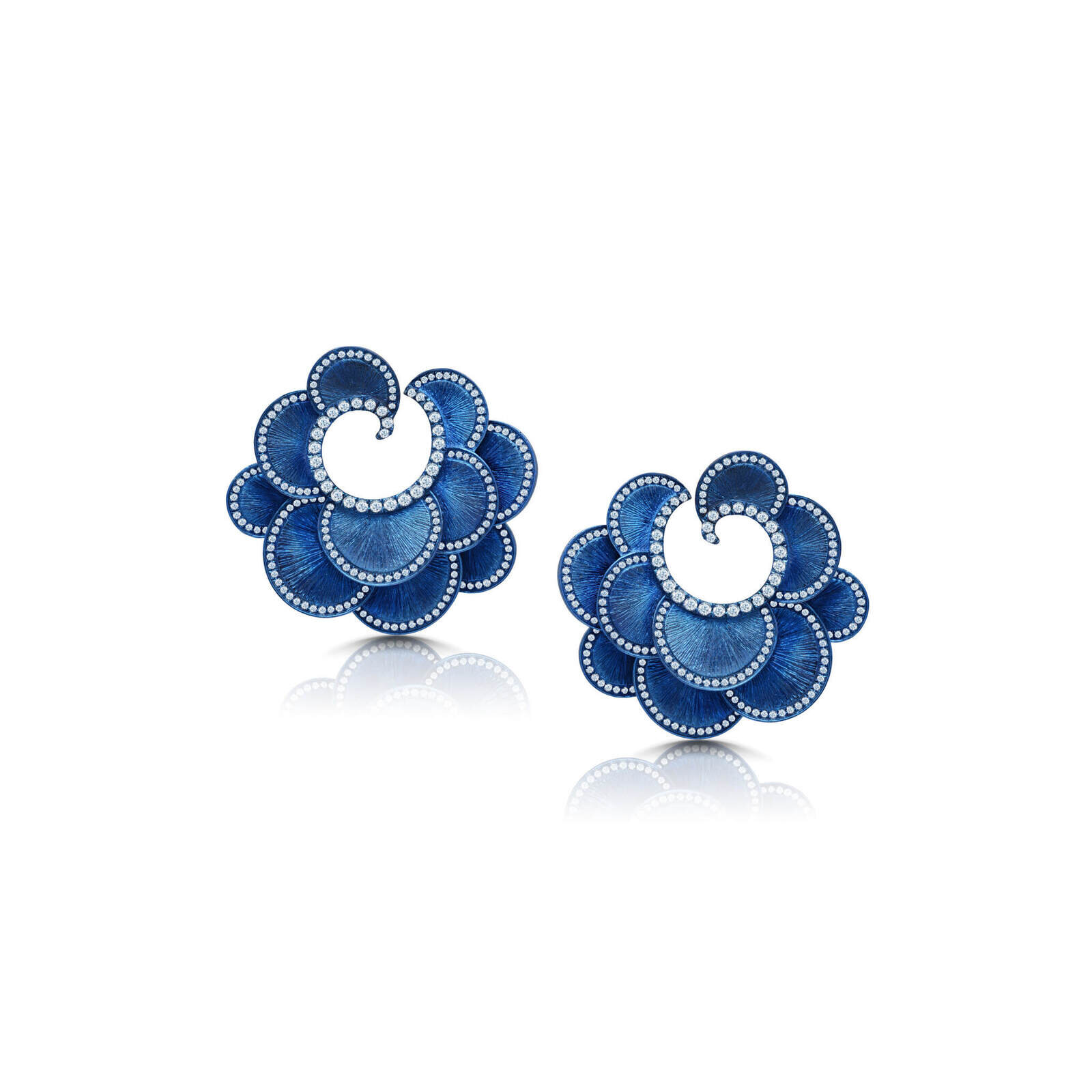 Shop Graziela Scalloped Titanium Earrings In Satin Blue