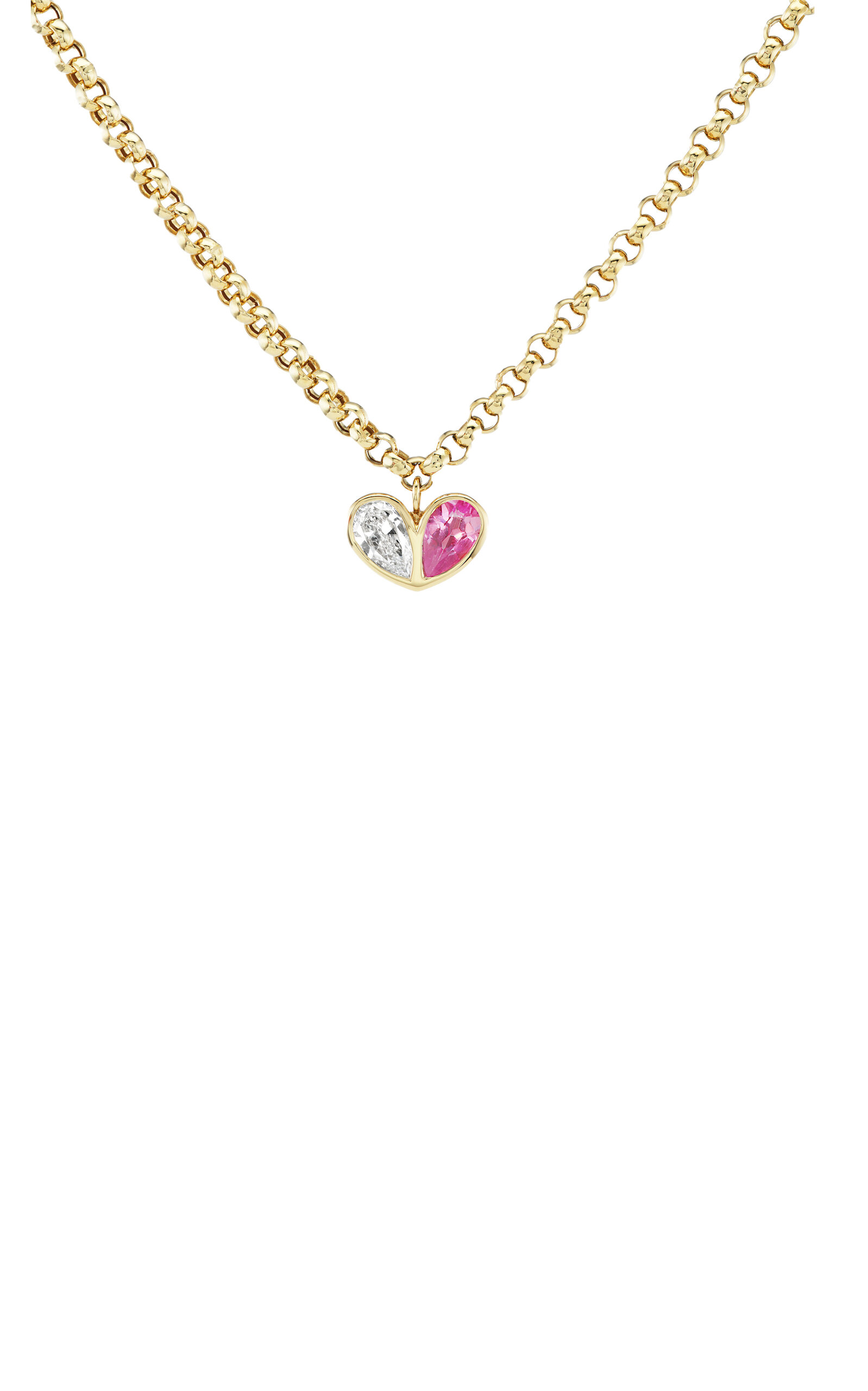 Heirloom Sweetheart 18K Yellow Gold Diamond; Pink Sapphire Necklace