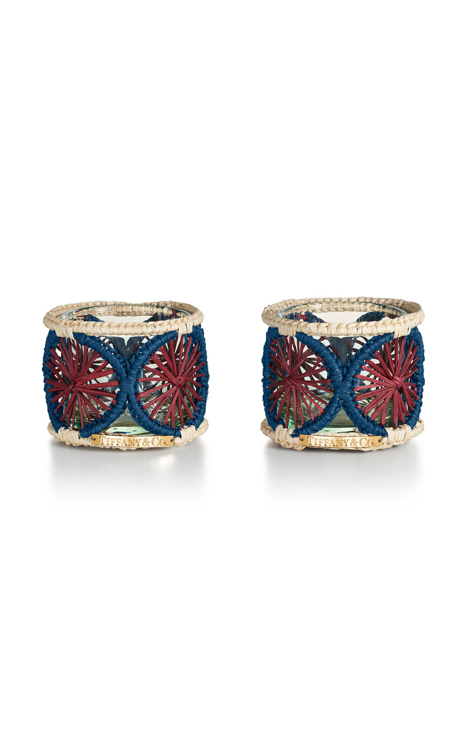 Shop Tiffany & Co Batik Set-of-two Rattan Candleholders In Multi