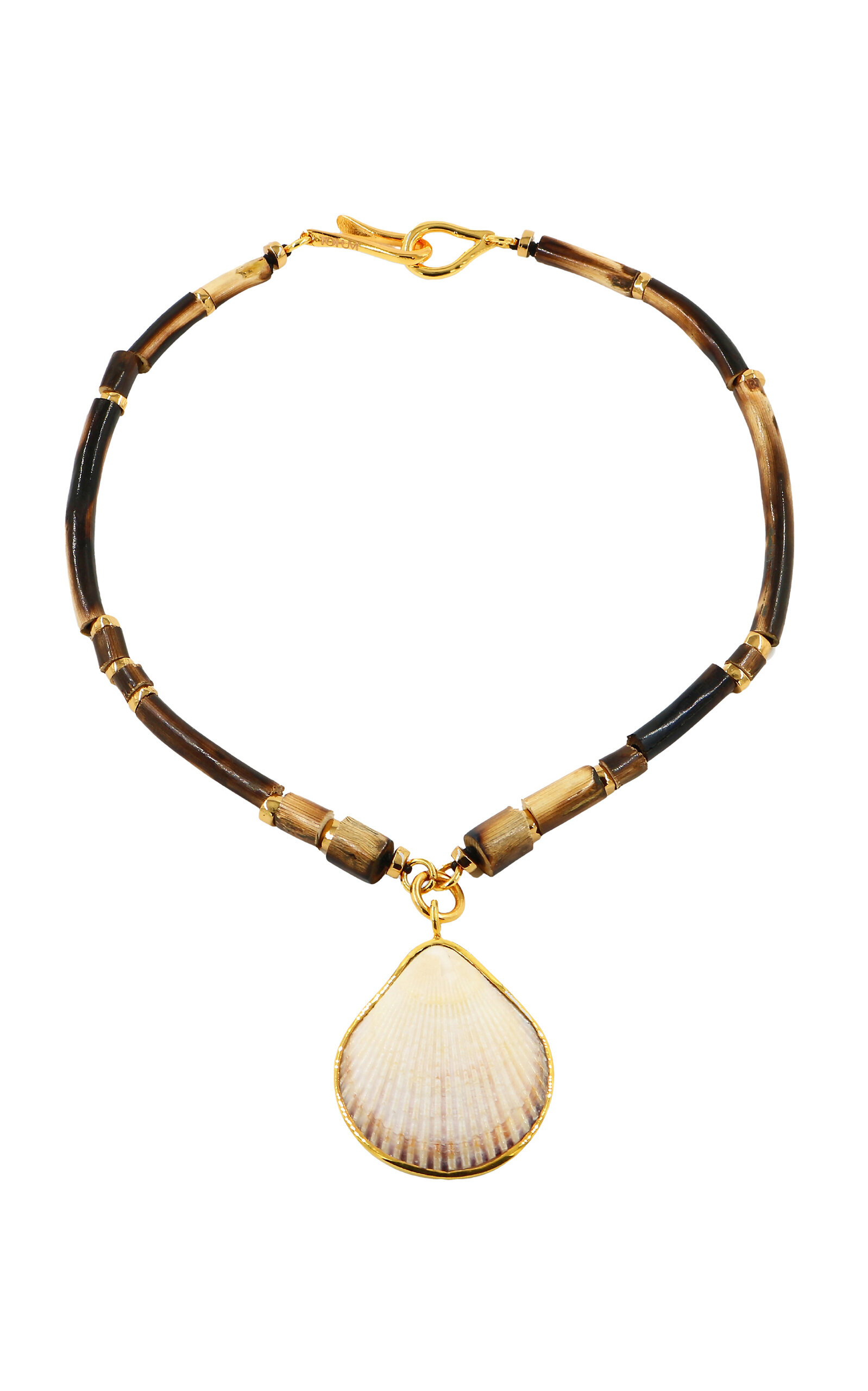 Shop Tohum Samsara Horn Beads And Shell Necklace In Brown