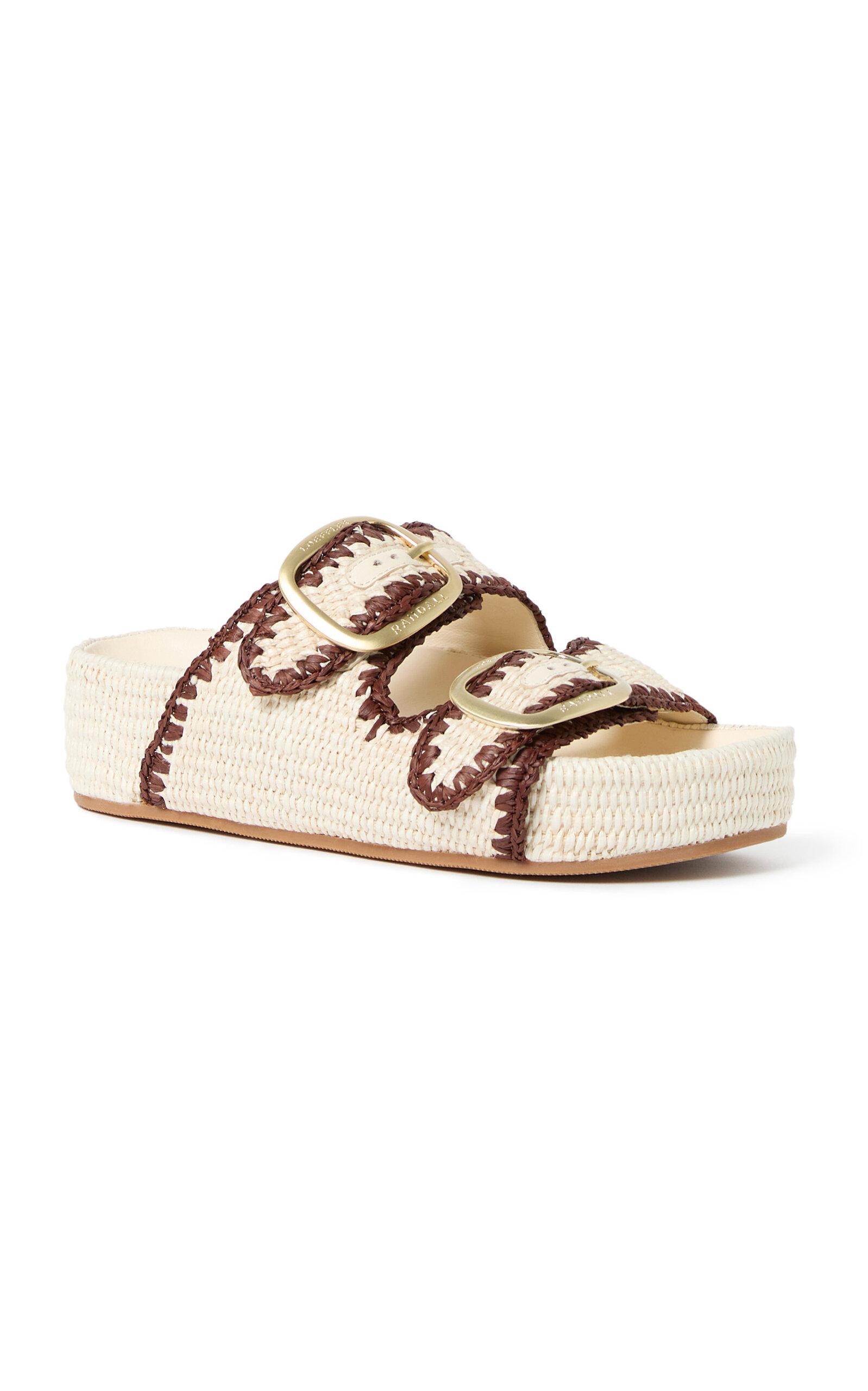 Shop Loeffler Randall Theo Woven Raffia Buckled Slides In Neutral