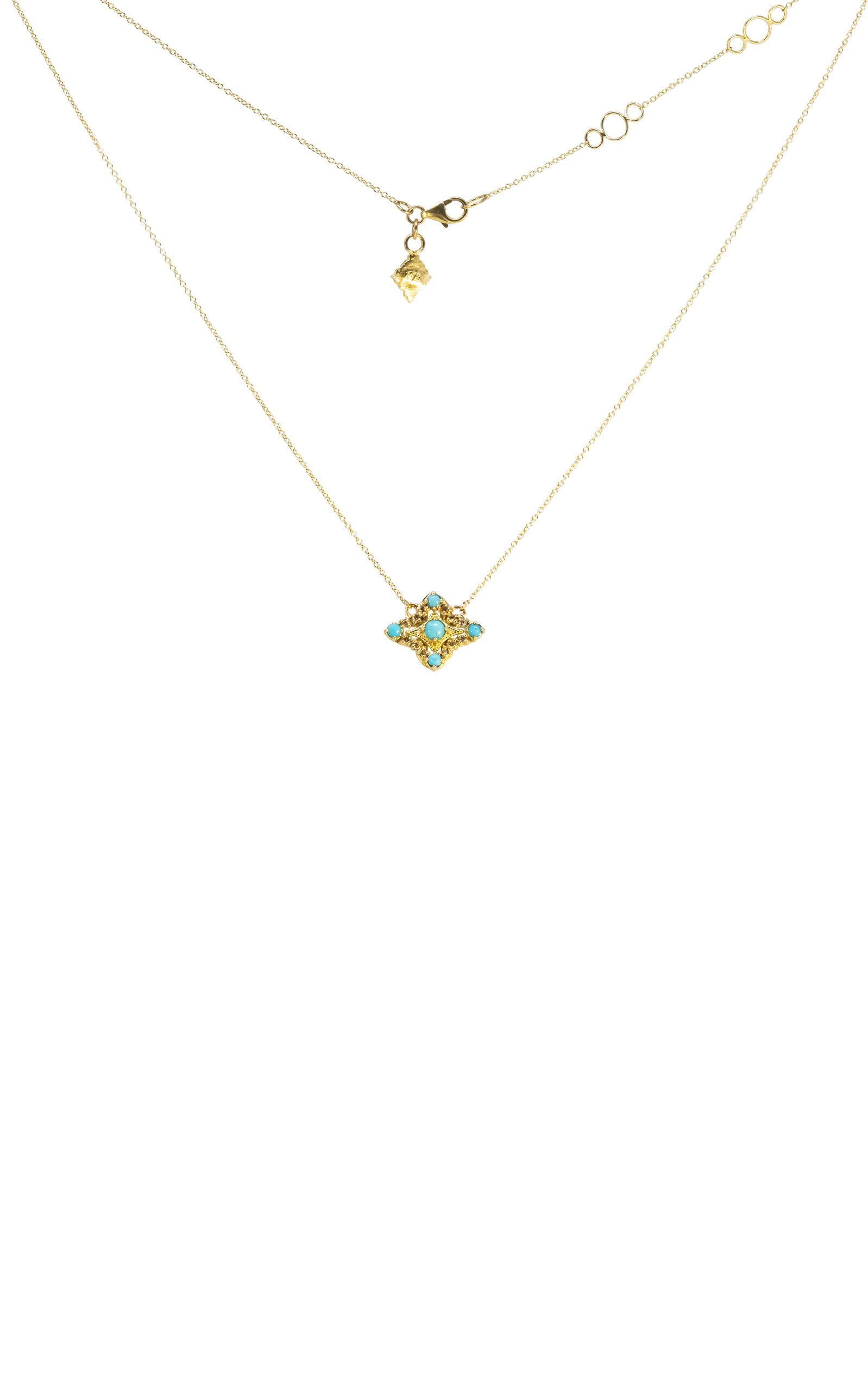 18K Yellow Gold; Diamond And Turquoise Necklace