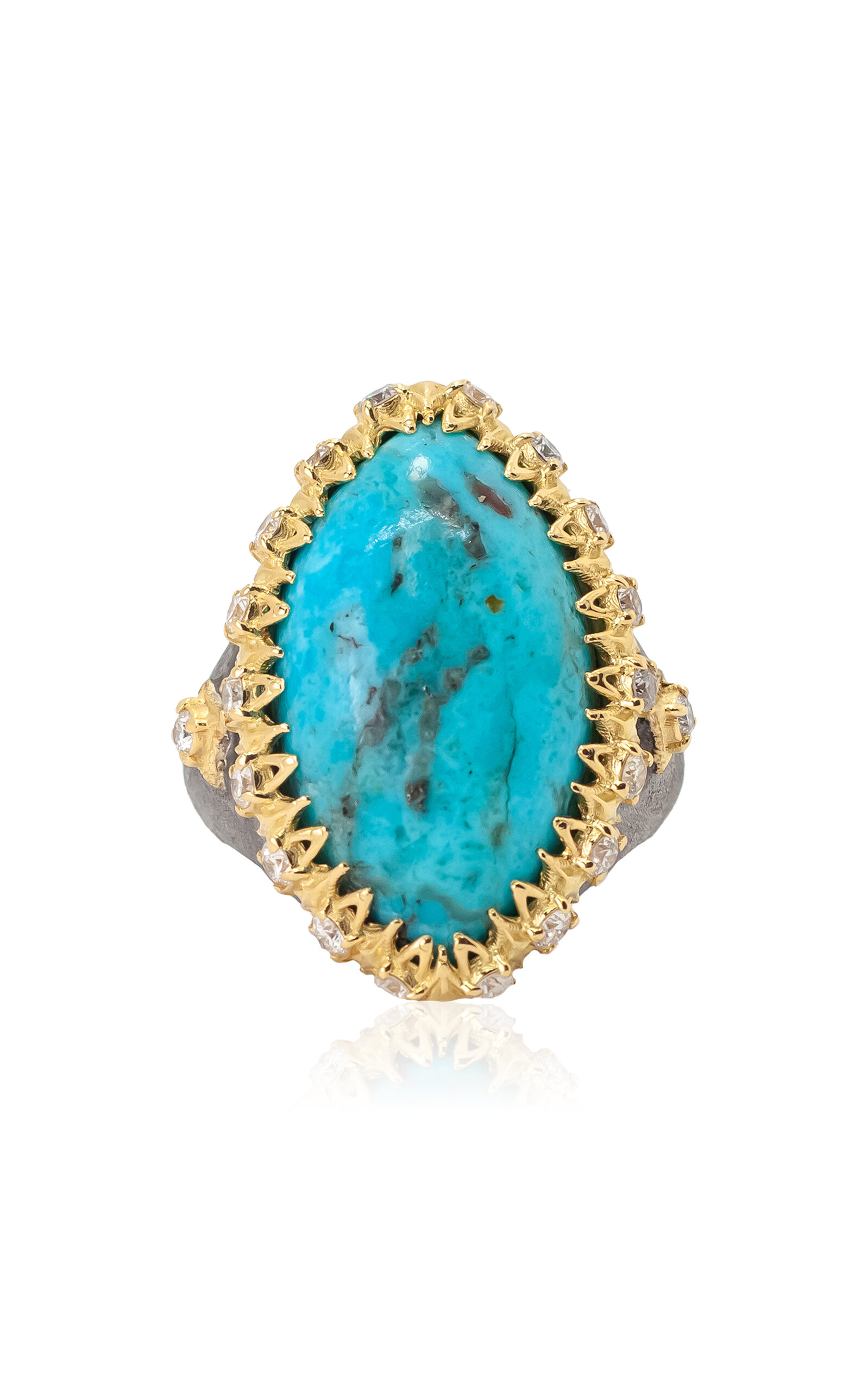 18K Yellow Gold And Sterling Silver Turquoise Ring