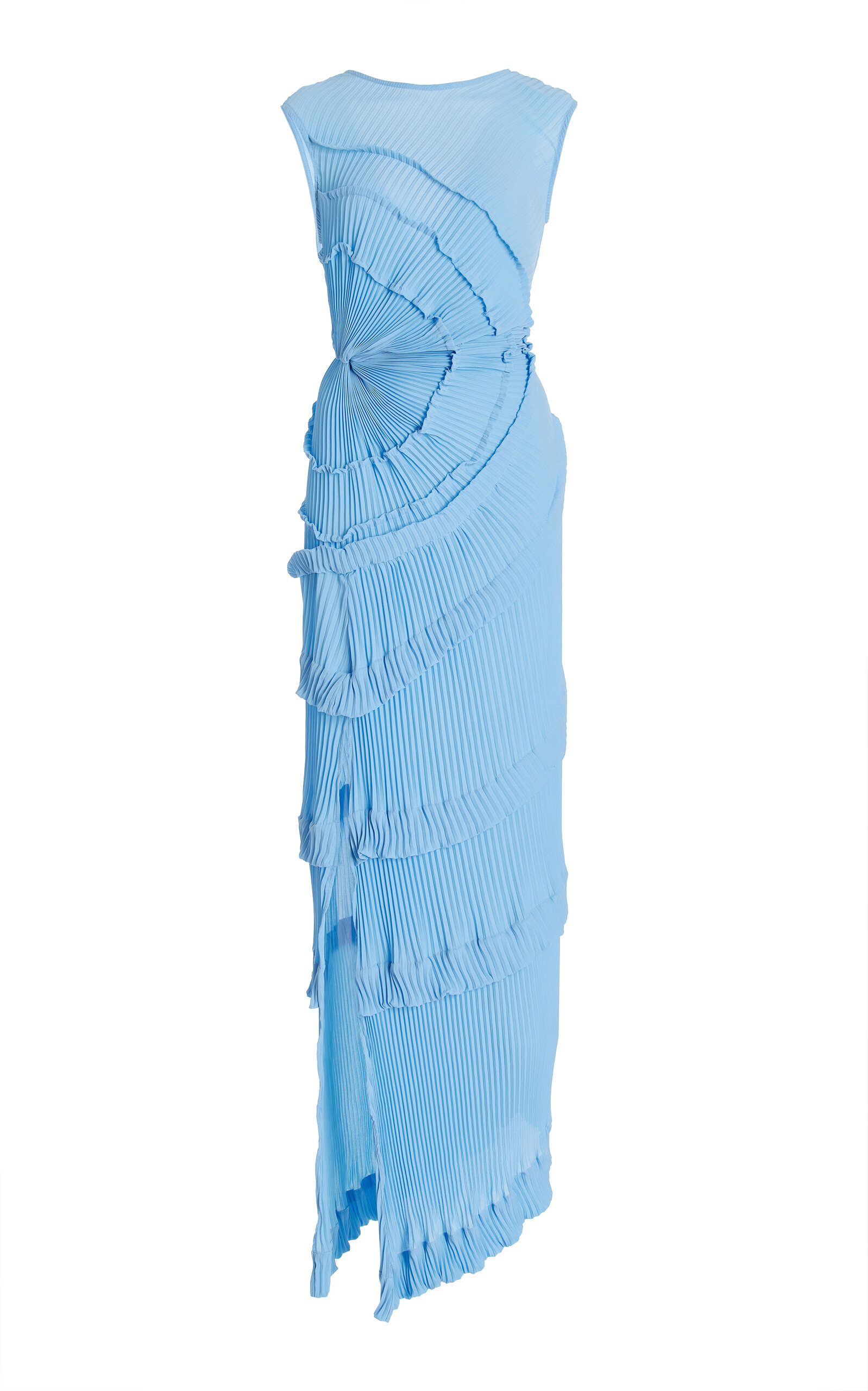 Exclusive Opal Ruffled Plissé Jersey Maxi Dress