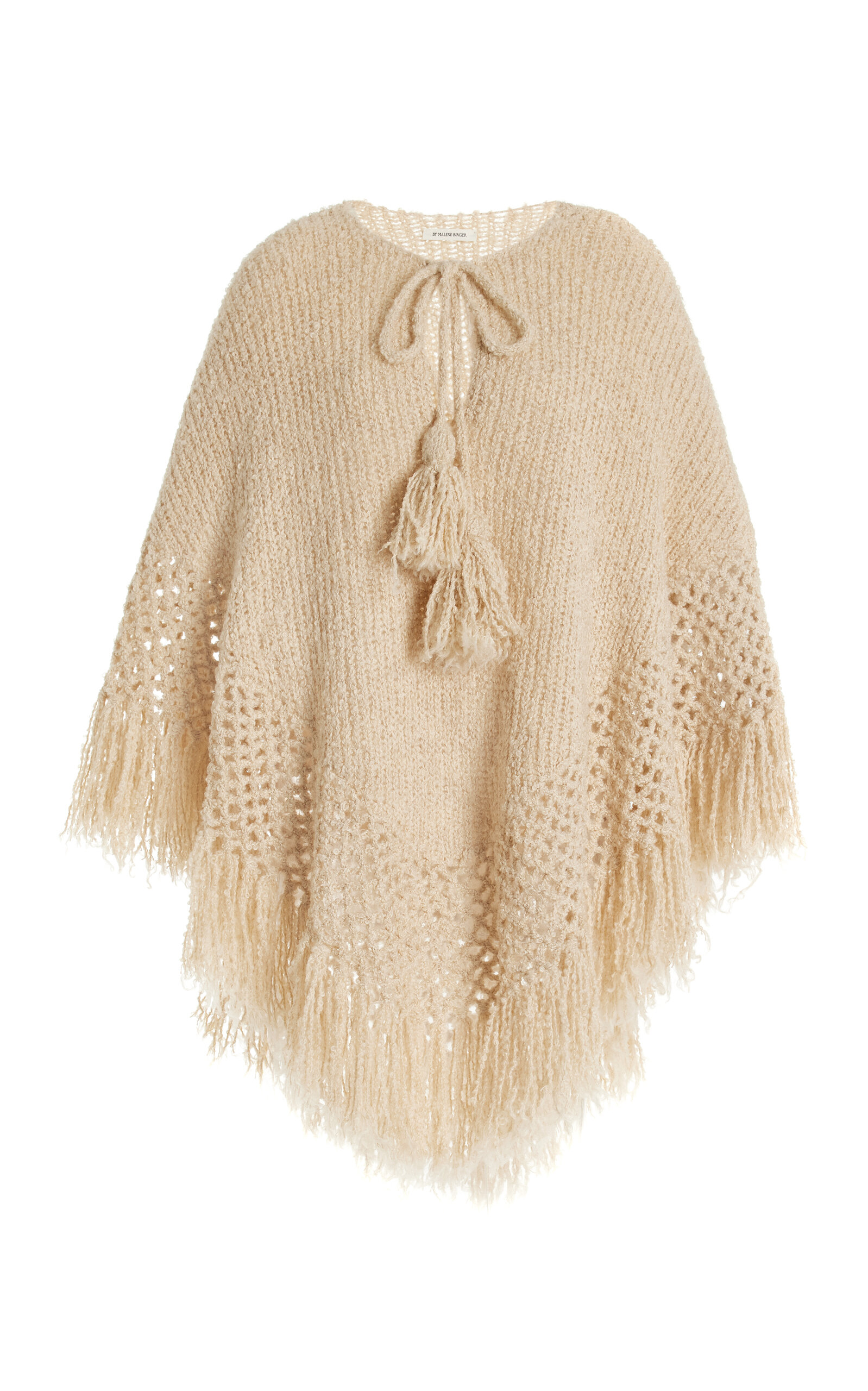 Shop By Malene Birger Gintana Fringed Cotton-wool Cape In Ivory