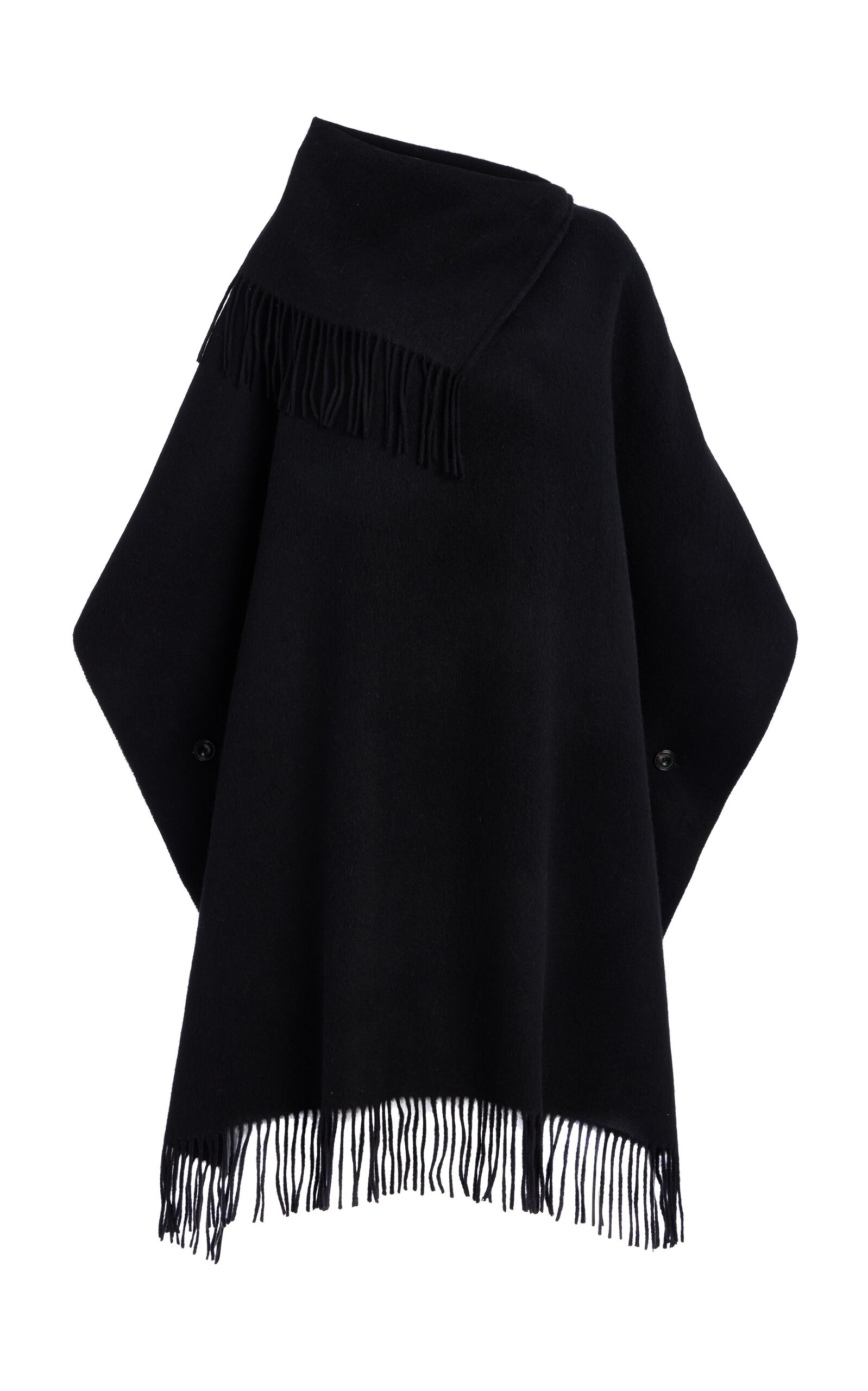 Shop By Malene Birger Turtlo Oversized Fringed Wool Cape In Black