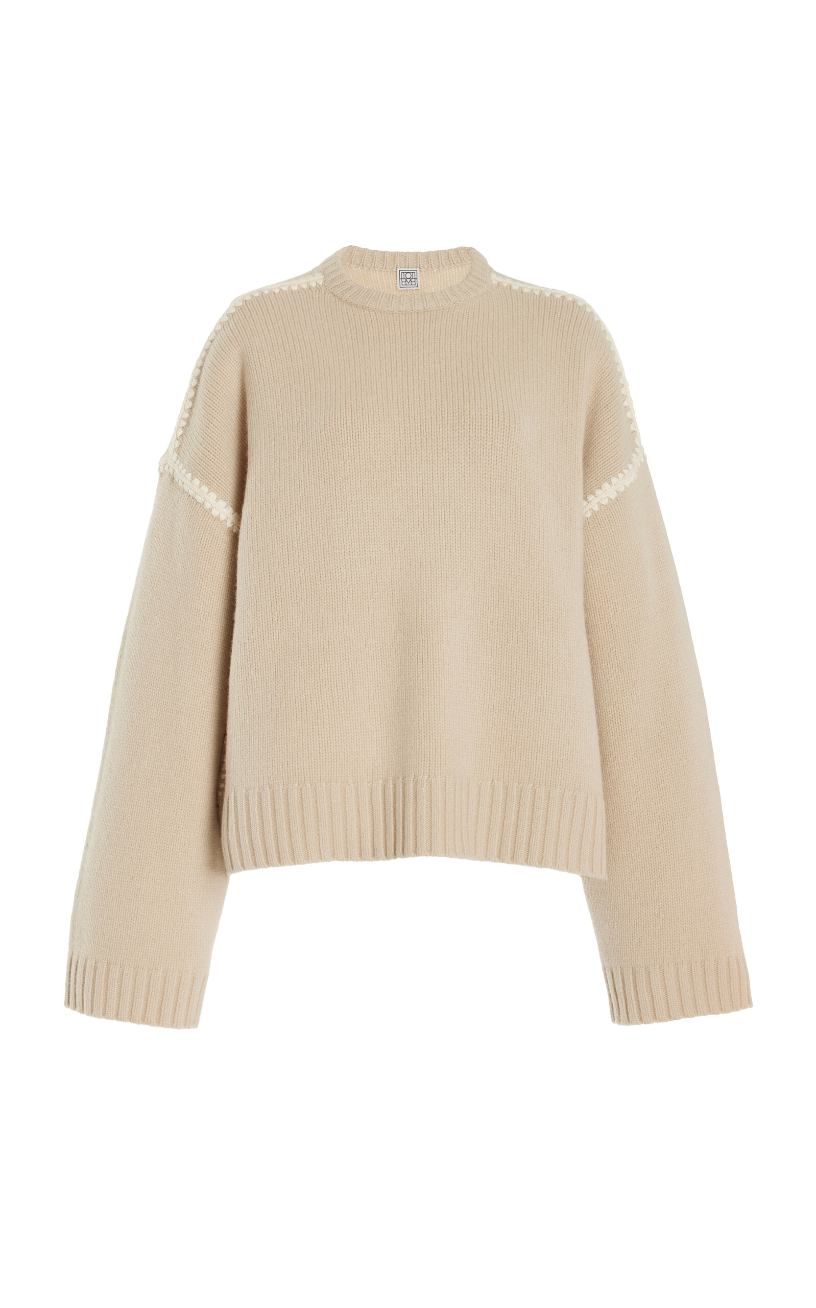 TOTÊME EMBROIDERED WOOL-CASHMERE KNIT TOP 