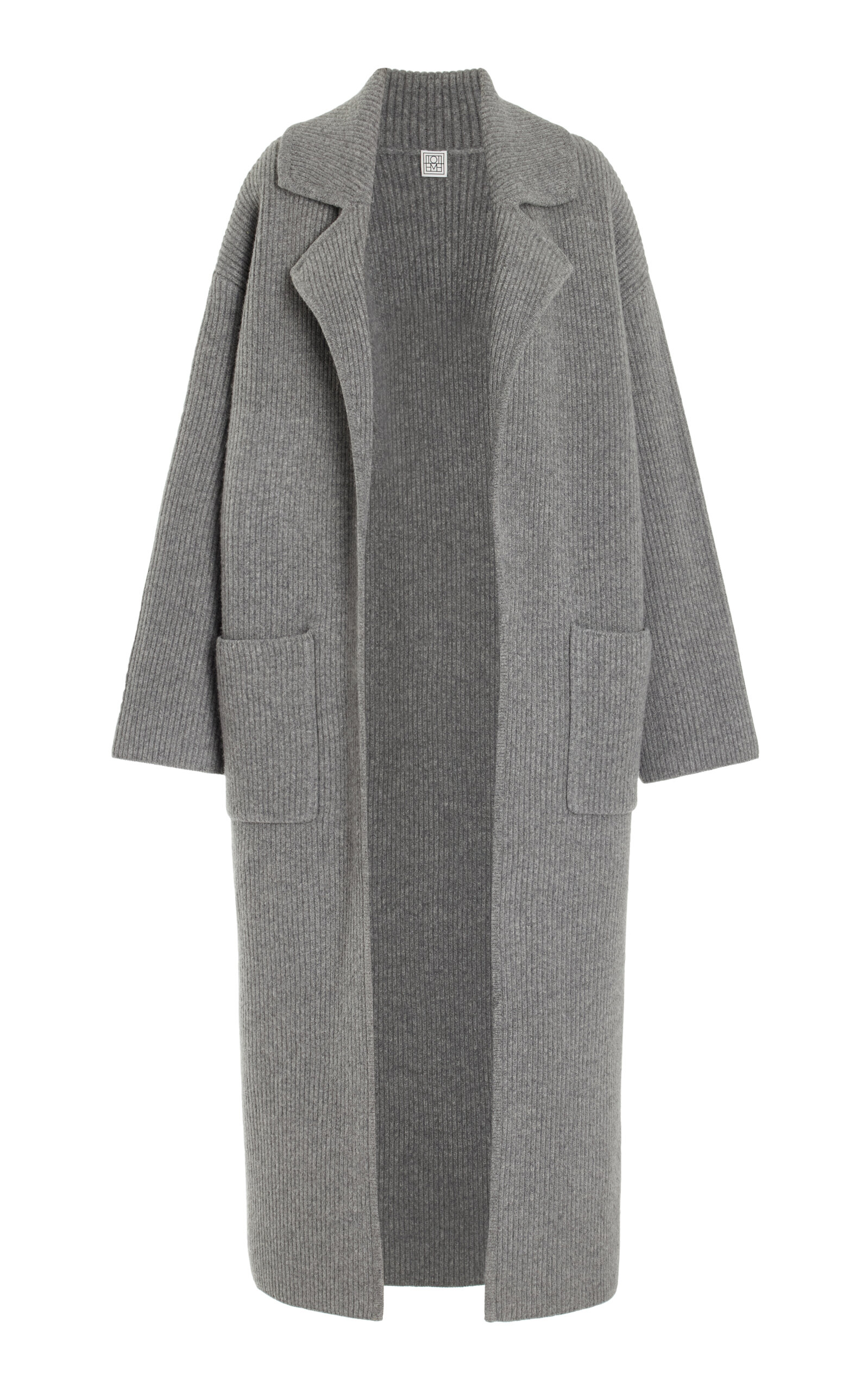 Shop Totême Ribbed-knit Wool-blend Cardigan Coat In Grey