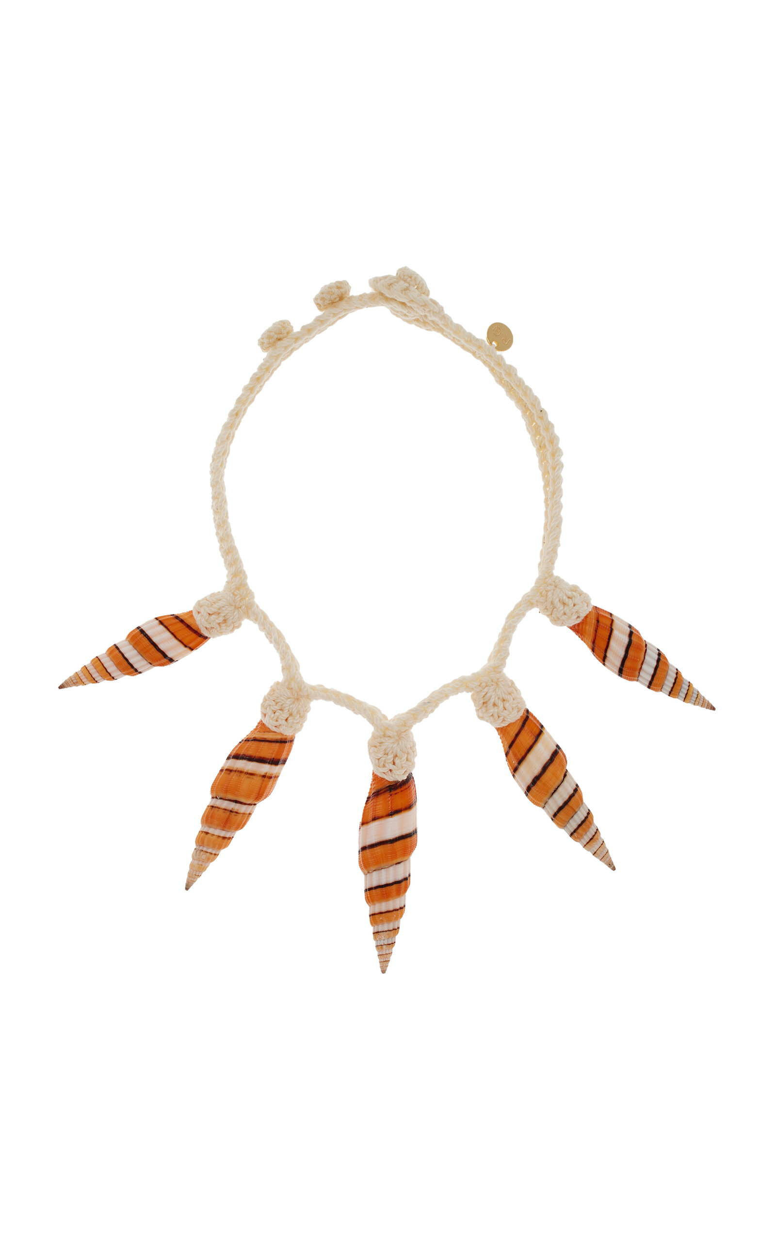 Shop Renata.q Mitri Crocheted Seashell Necklace In Orange