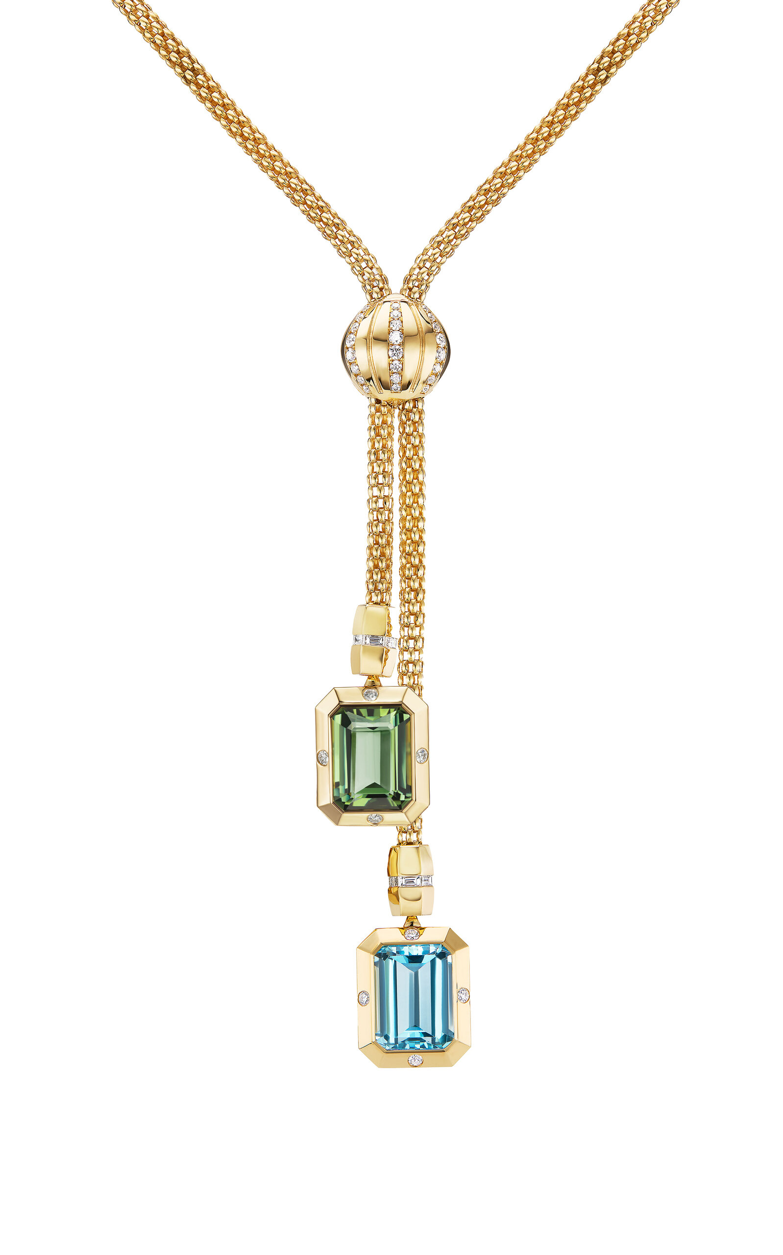 Stella Necklace with Blue Topaz and Green Amethyst Drops