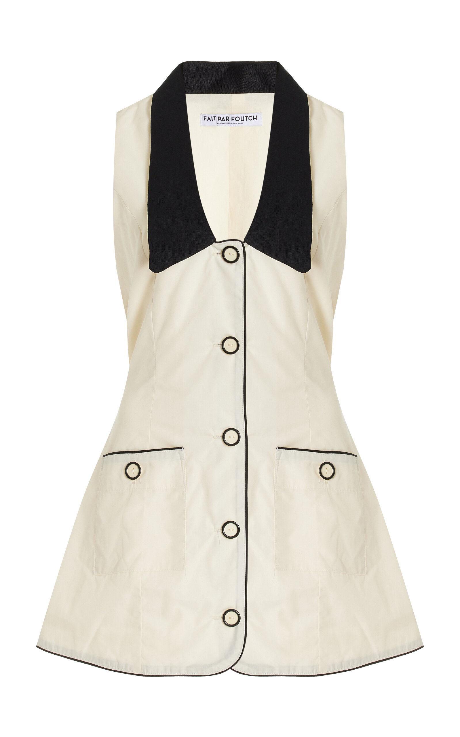 Shop Fait Par Foutch Adrienna Linen-trimmed Cotton-blend Tuxedo Mini Dress In Black,white