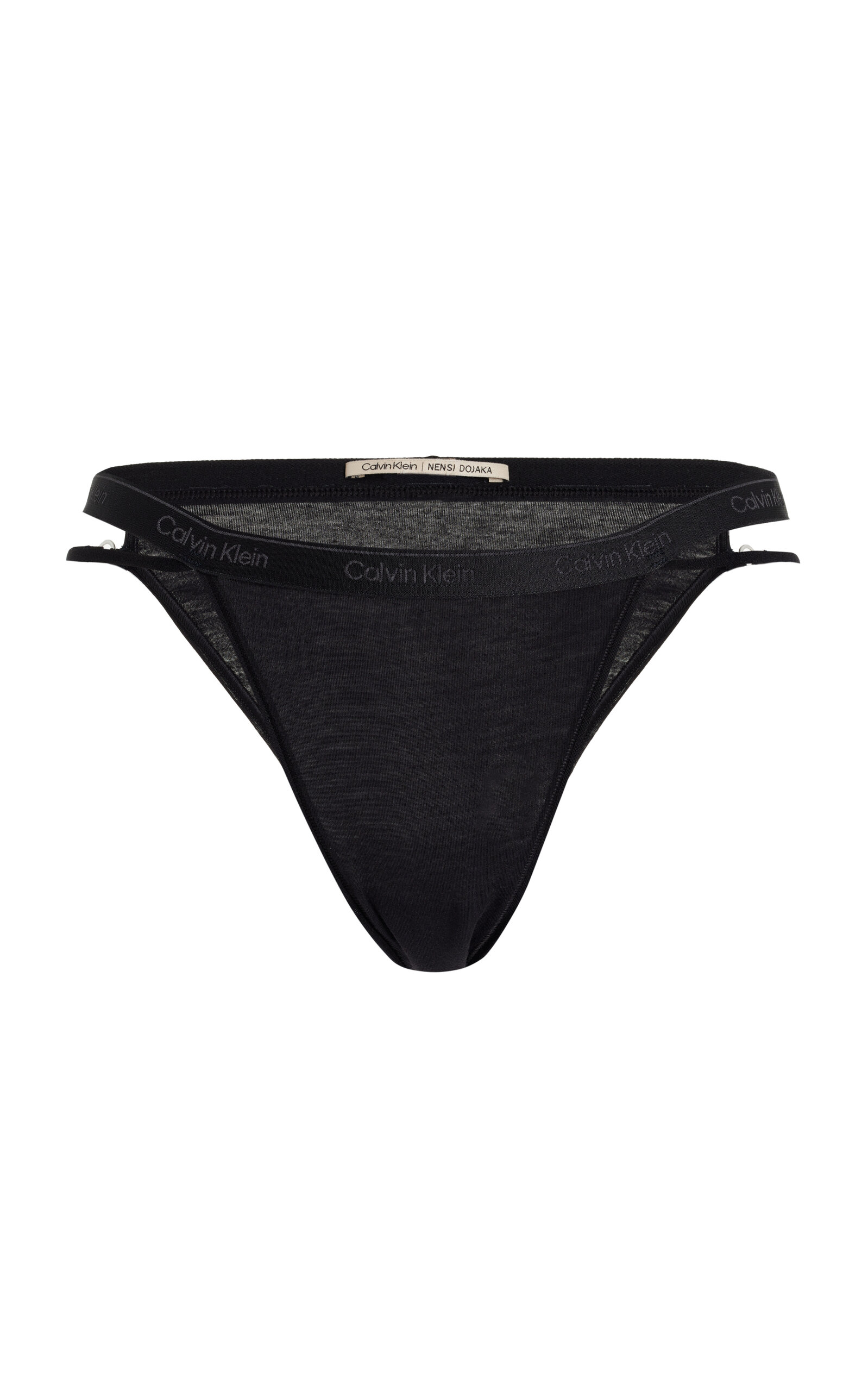 Shop Nensi Dojaka For Calvin Klein Tanga Modal-cashmere Thong In Black