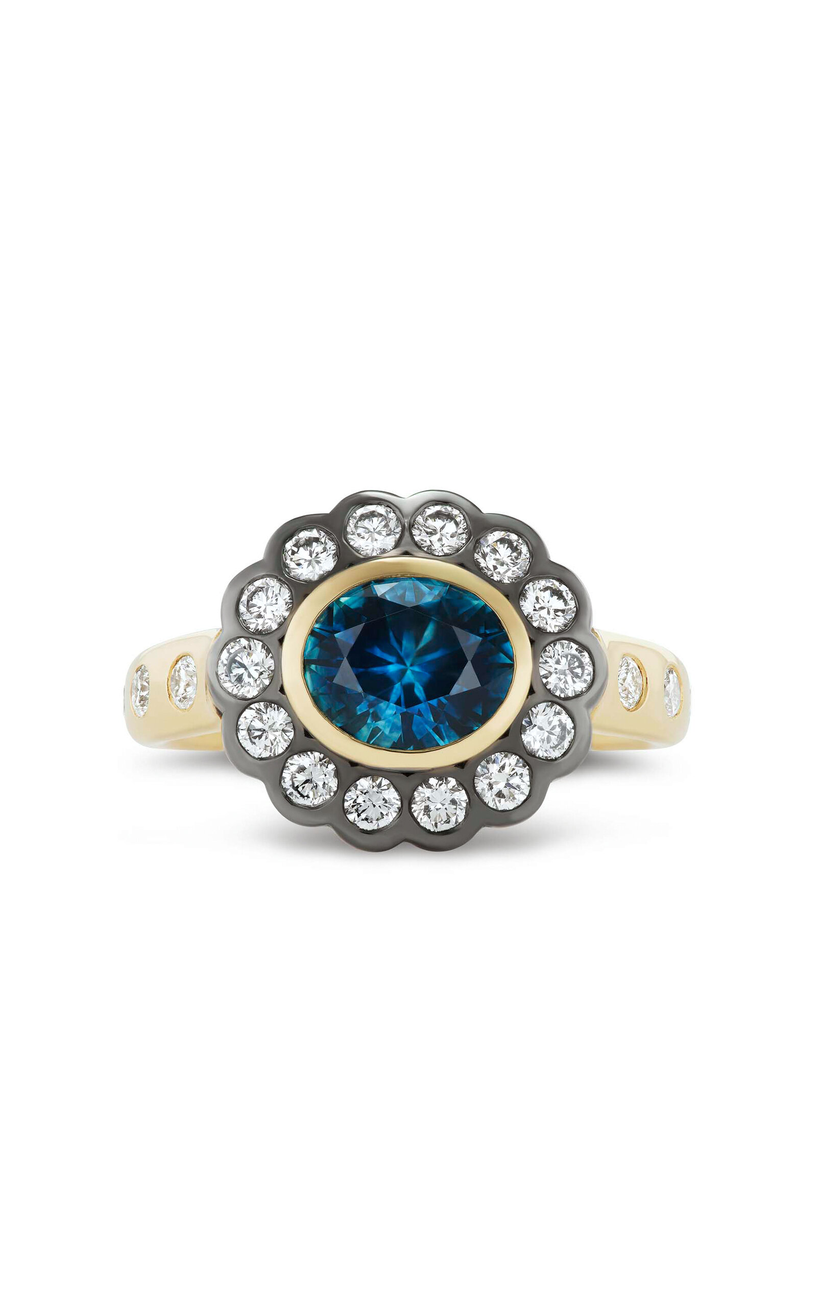 MARLO LAZ MONTANA 14K YELLOW GOLD; DIAMOND AND SAPPHIRE RING 