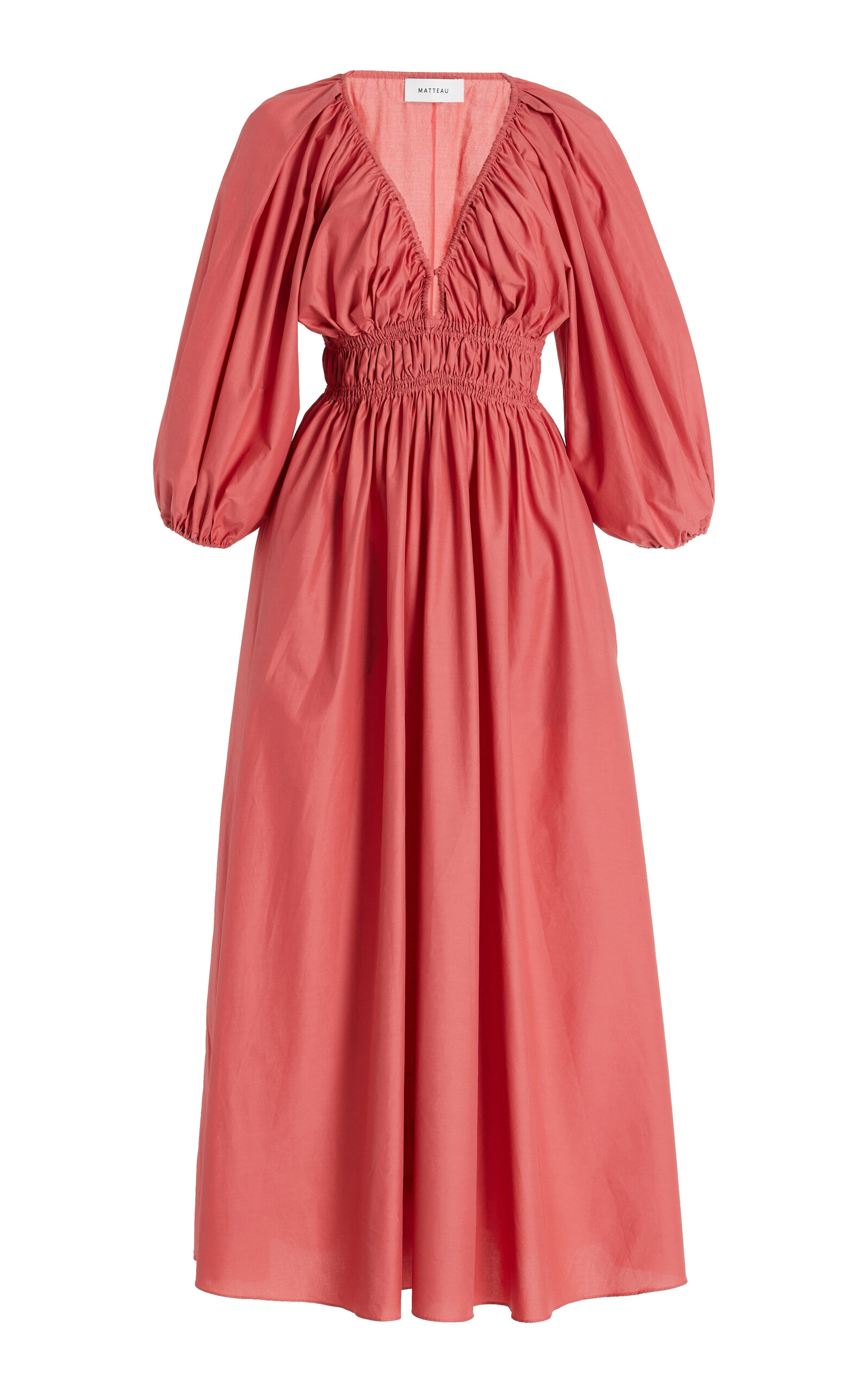 Shop Matteau Shirred Cotton Maxi Dress In Pink