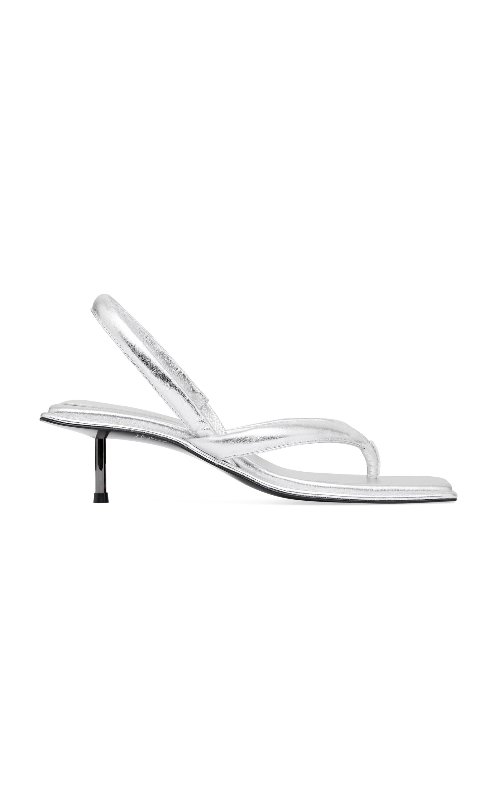 Shop St Agni Leather Slingback Thong Sandals In Silver