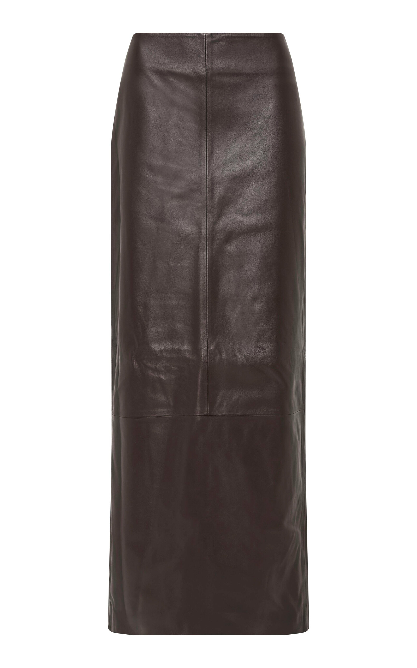 Shop St Agni Leather Column Midi Skirt In Brown