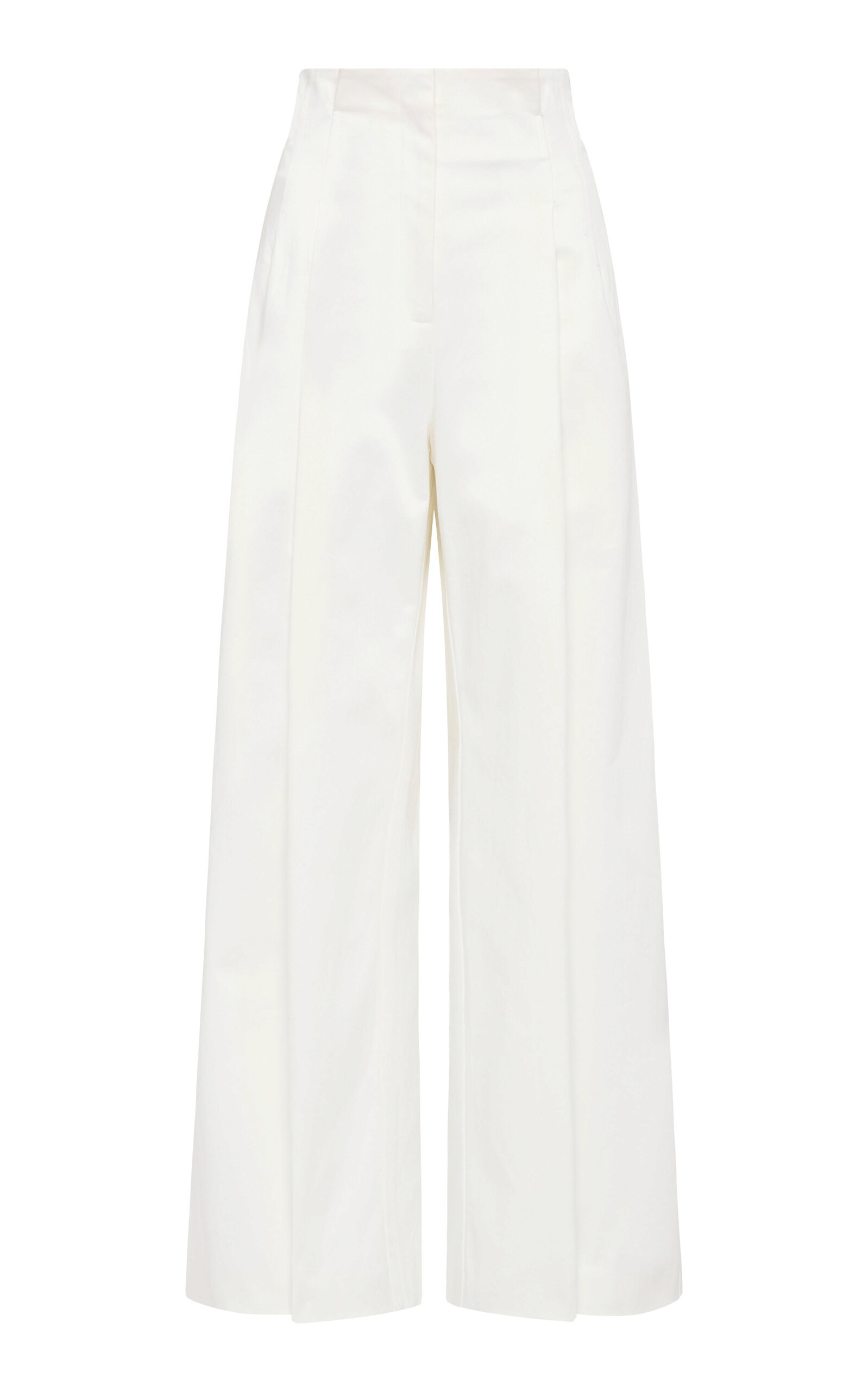 Shop St Agni Paperbag-waist Organic Cotton-blend Wide-leg Pants In Off-white