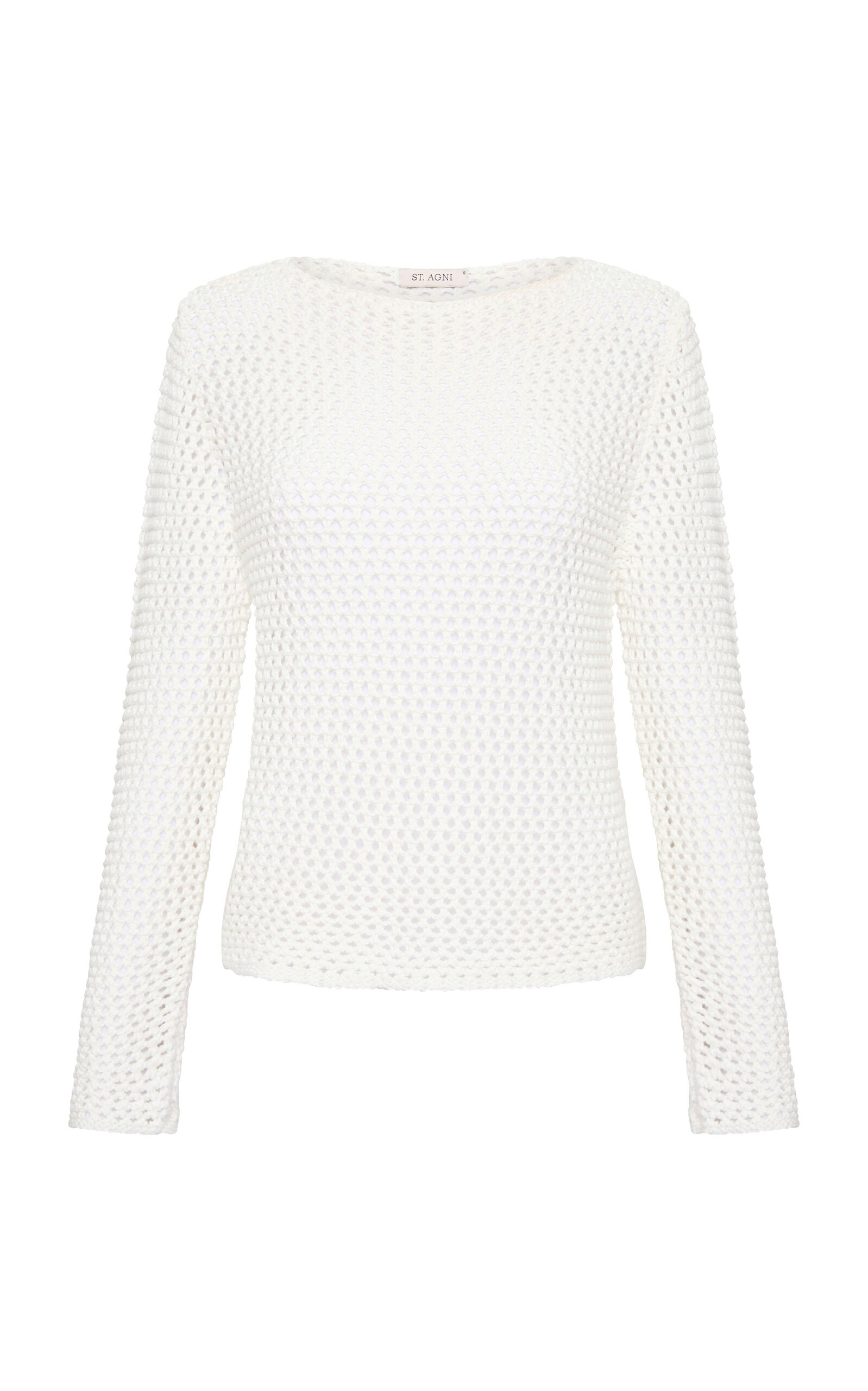 Shop St Agni Crocheted Cotton Sweater In Off-white