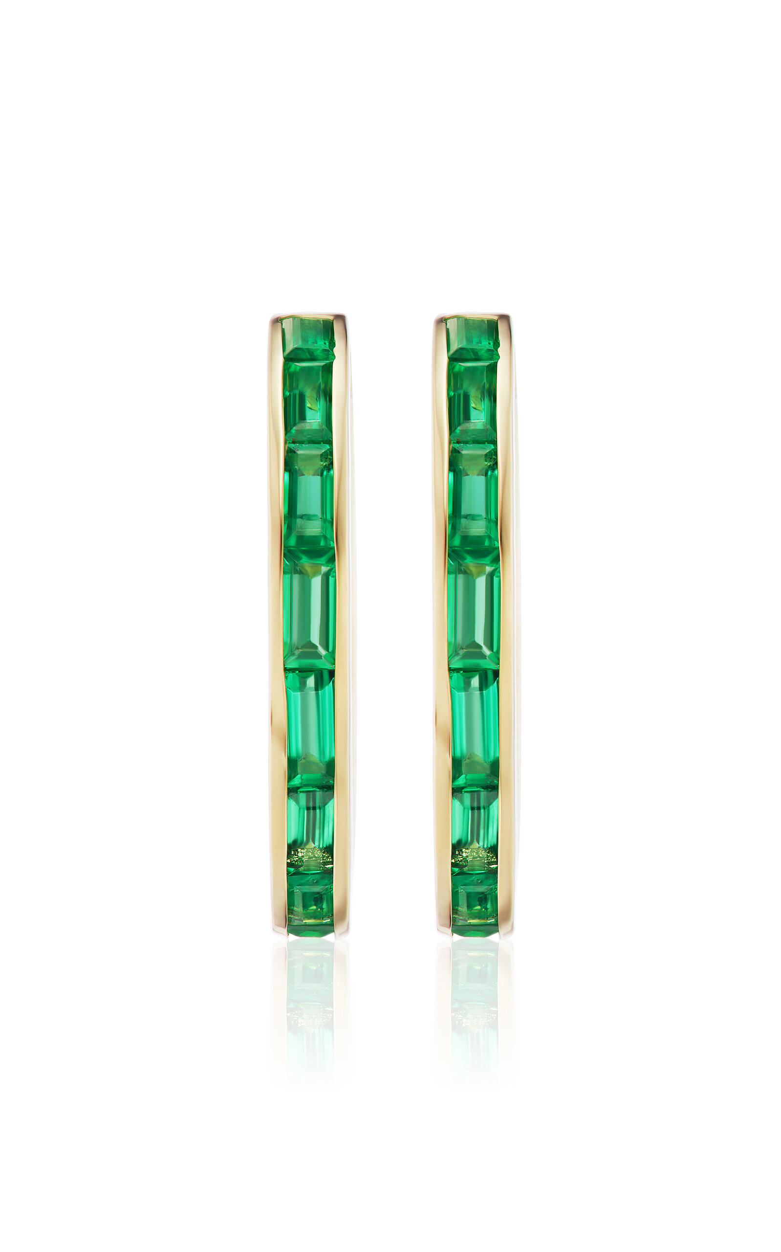 14K Yellow Gold Emerald Baguette Hoop Earrings