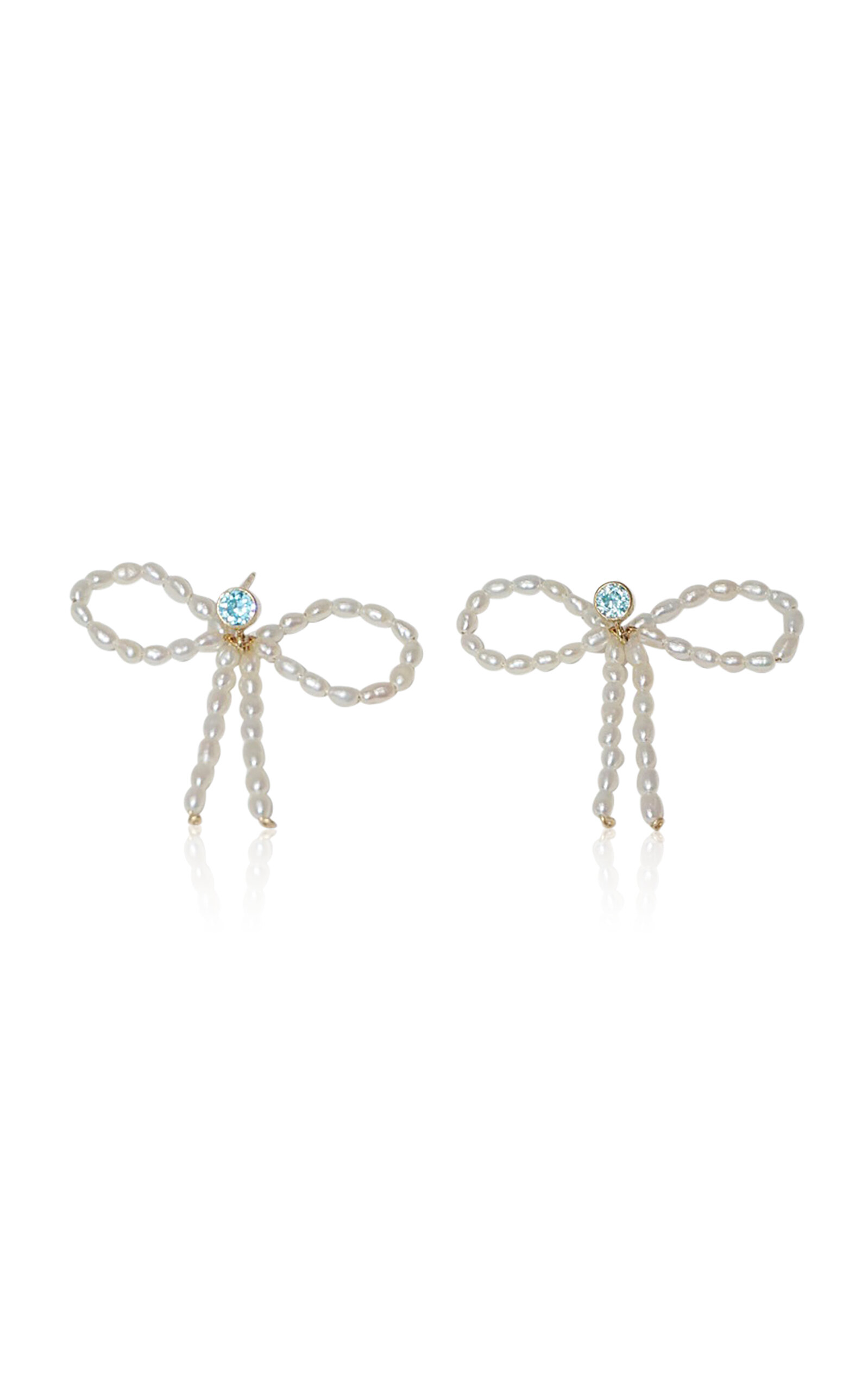 Shop Nst Studio Crystal And Pearl Bow Earrings In White