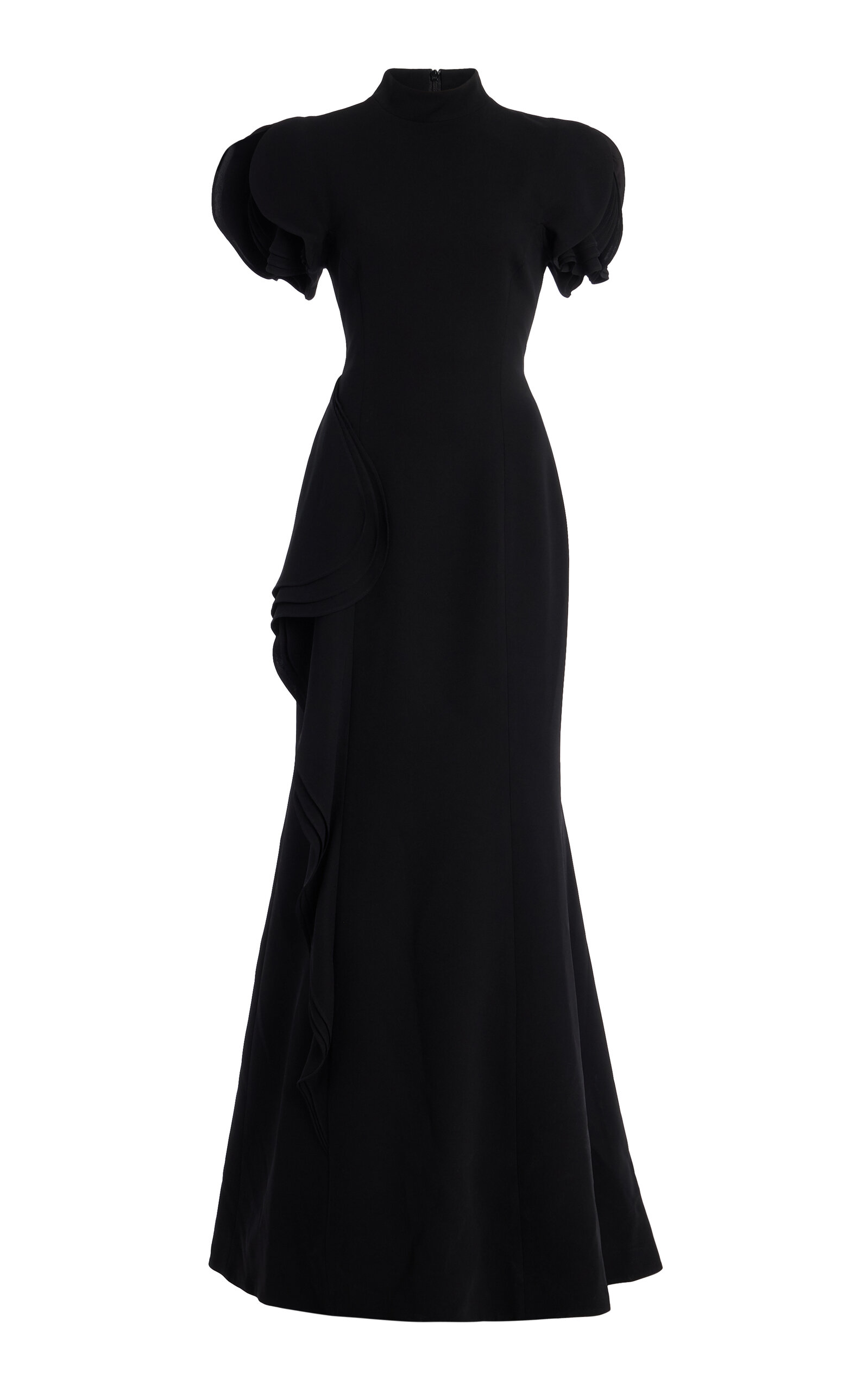 Flounced Cap-Sleeve Crepe Gown