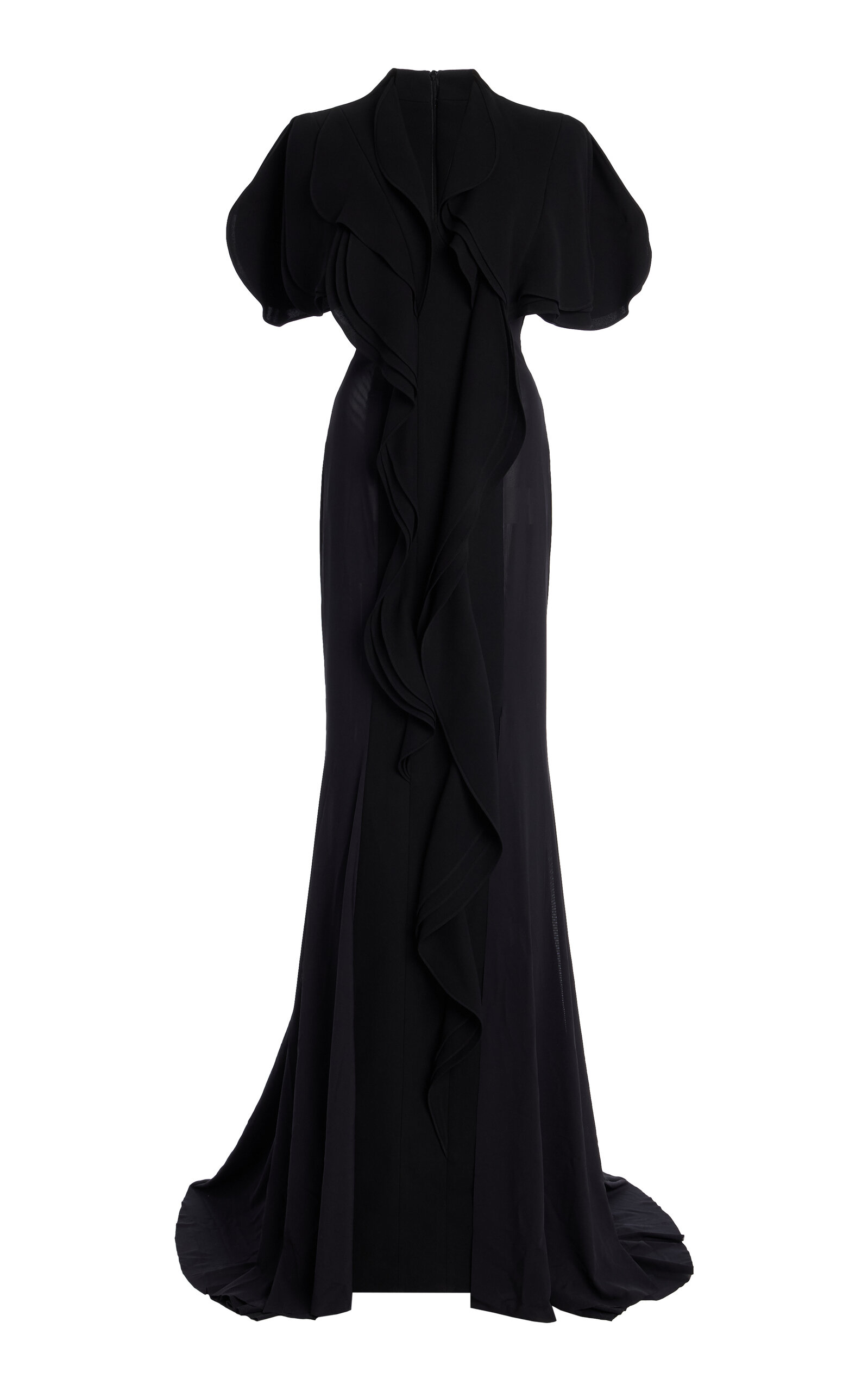 Mesh-Paneled Crepe Gown