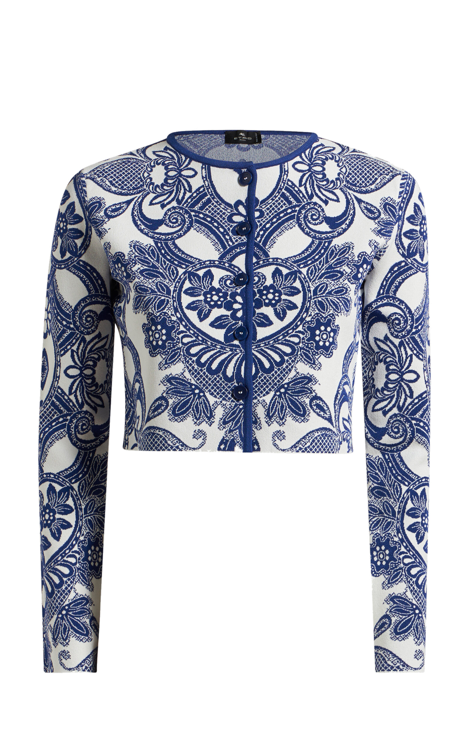 Shop Etro Cropped Knit Jacket In Blue