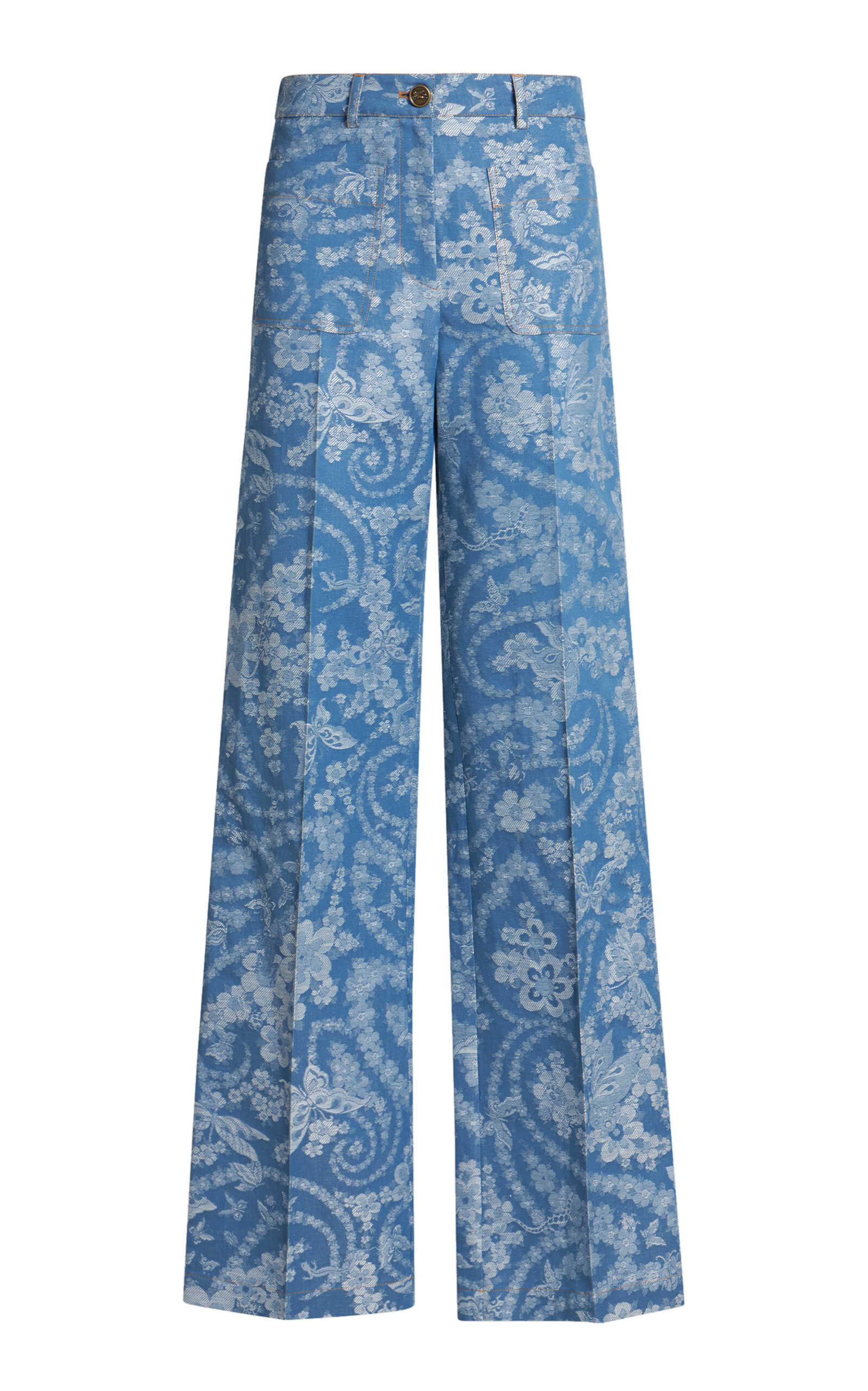 Etro Printed Cotton Wide-leg Pants In Blue