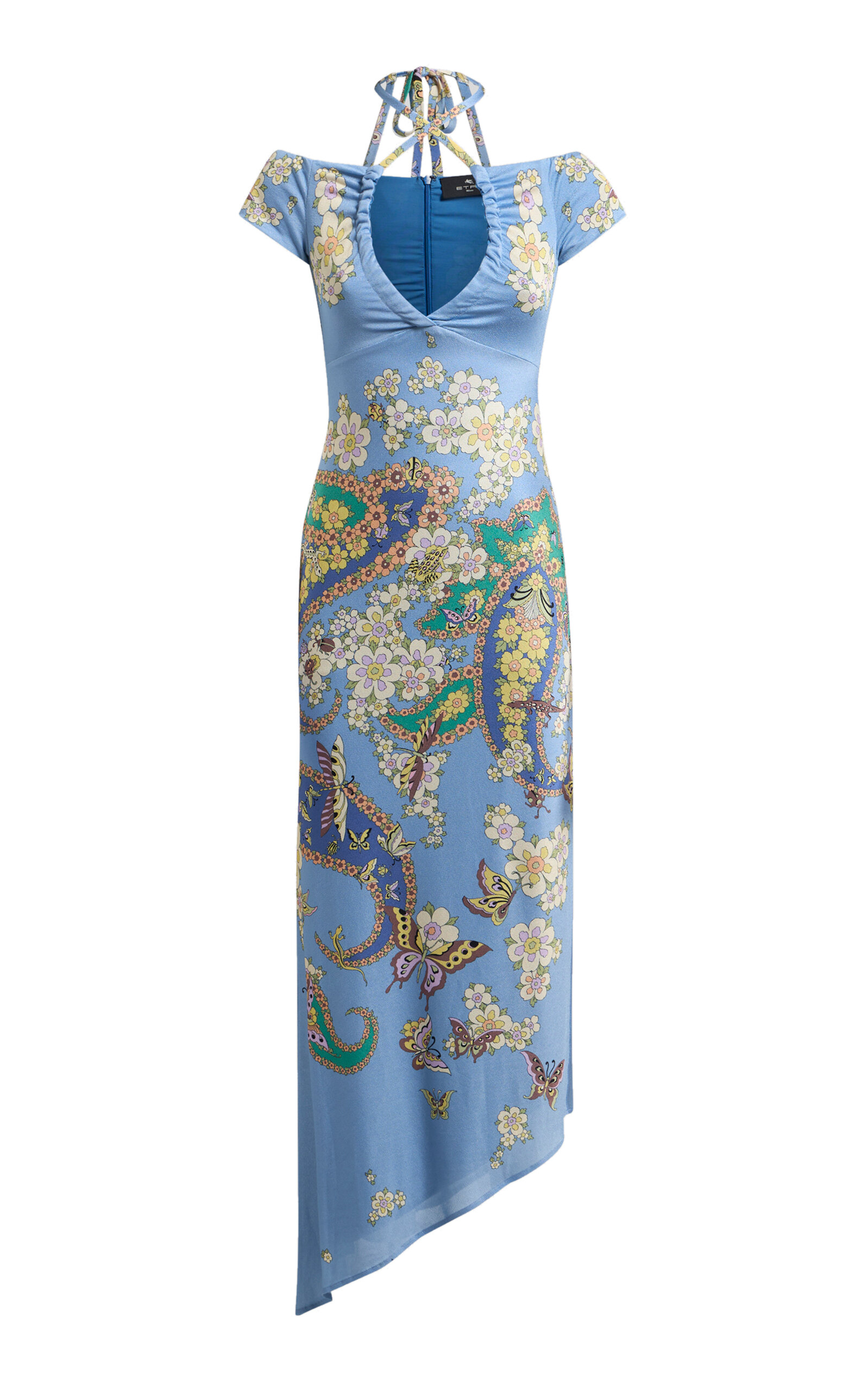 Shop Etro Off-the-shoulder Jersey Midi Dress In Blue