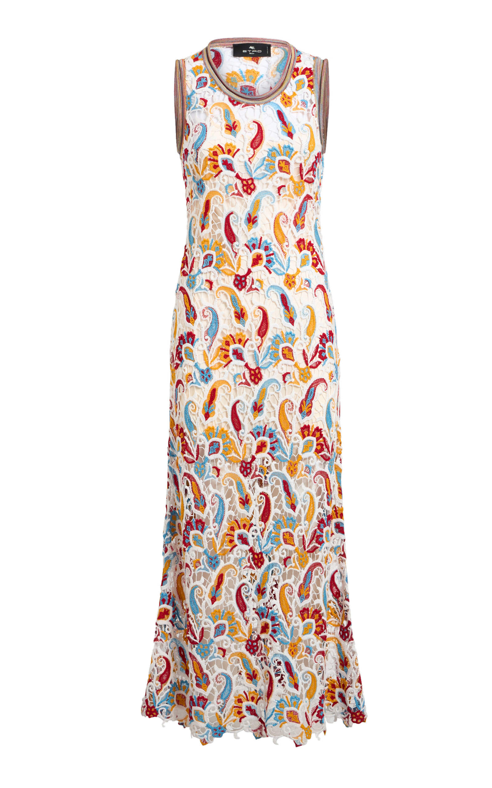 Shop Etro Knit Lace Midi Dress In Multi