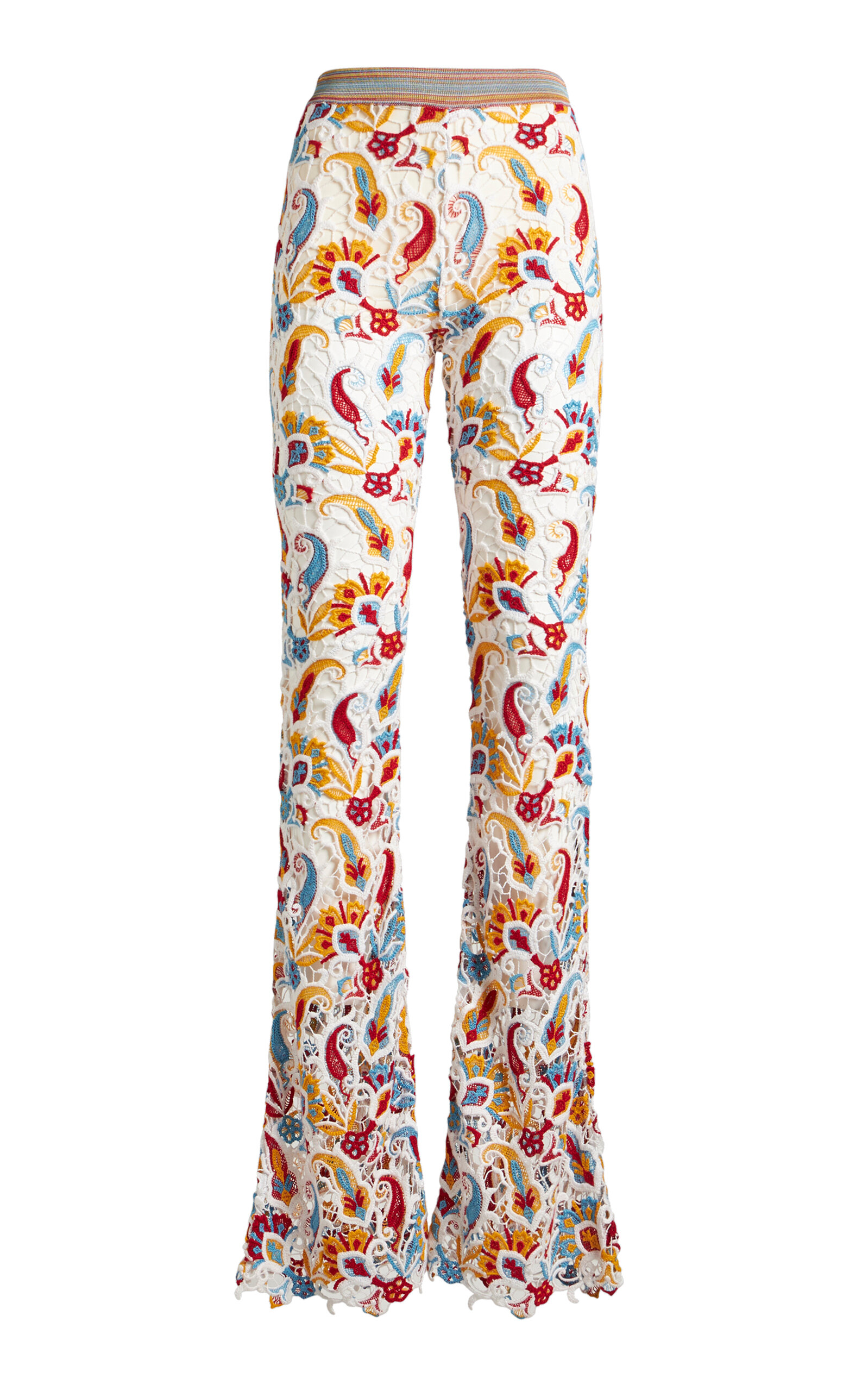 Shop Etro Knit Lace Flared Pants In Multi