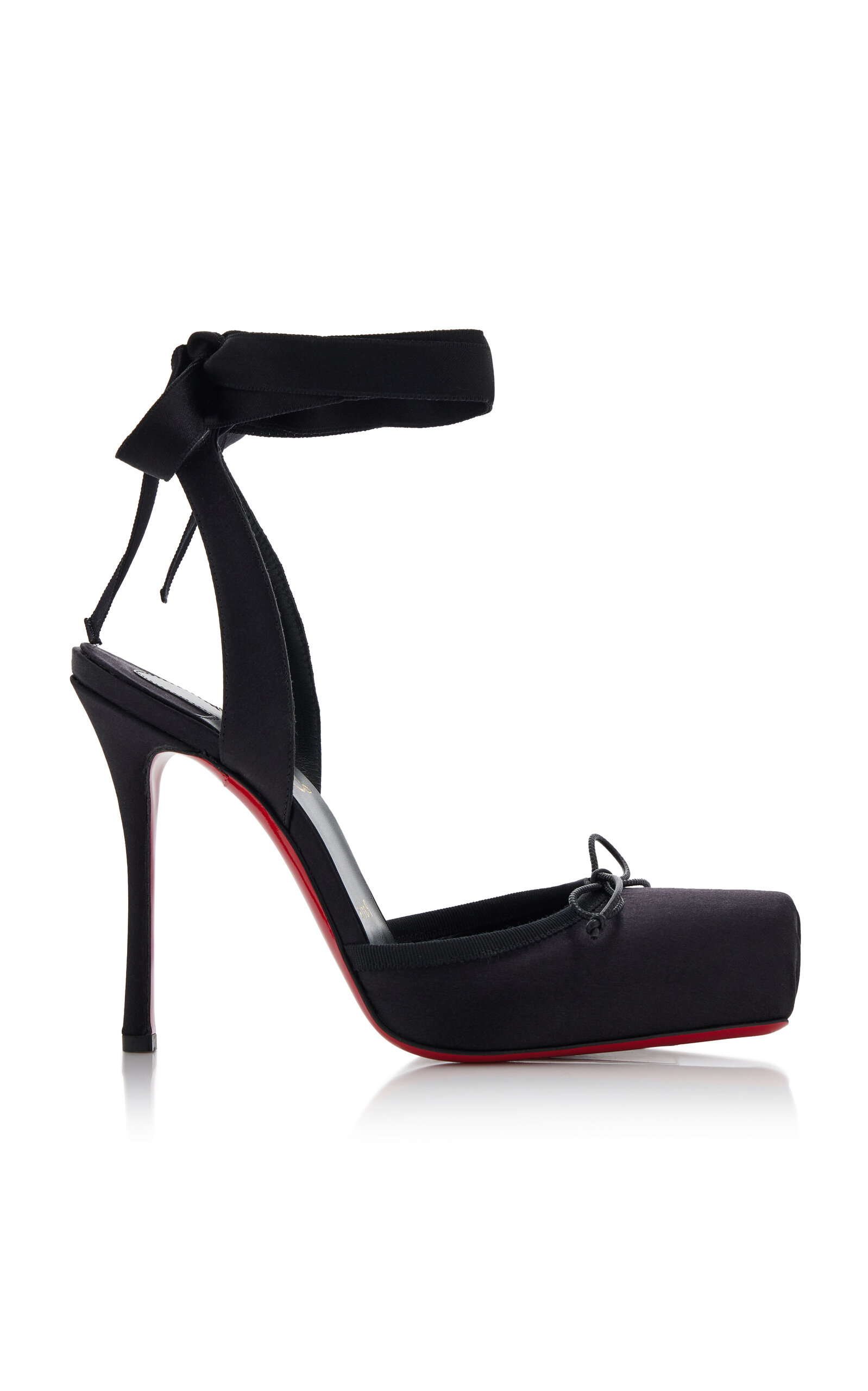 Shop Christian Louboutin Cassia 100mm Lace-up Satin Ballet Pumps In Black