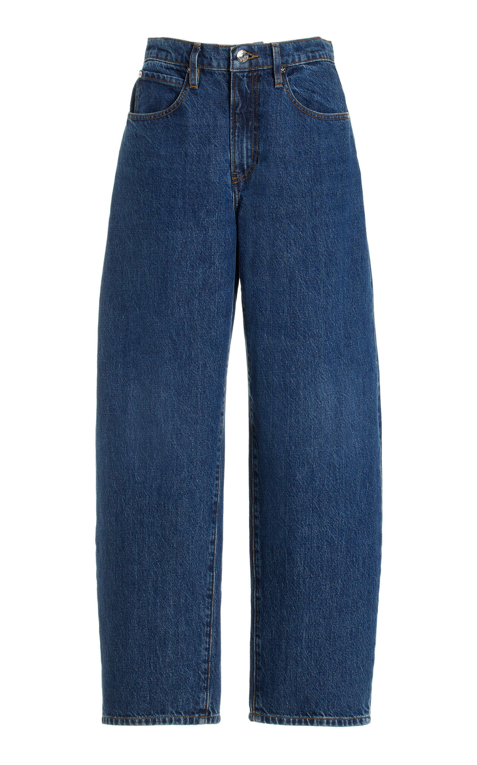 Shop Frame Low-rise Barrel Jeans In Blue